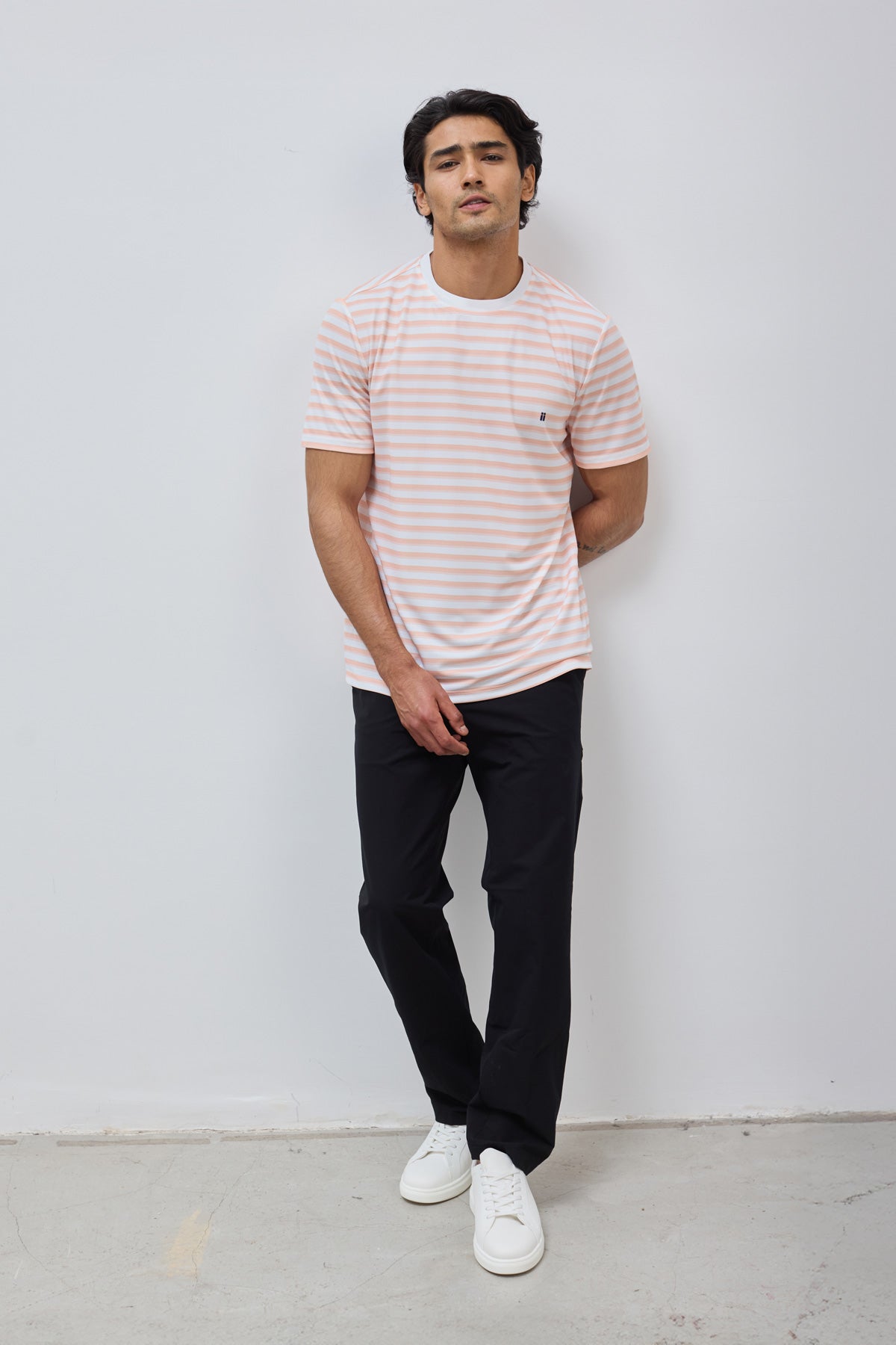 Camiseta hombre estampado rayas naranja sunset