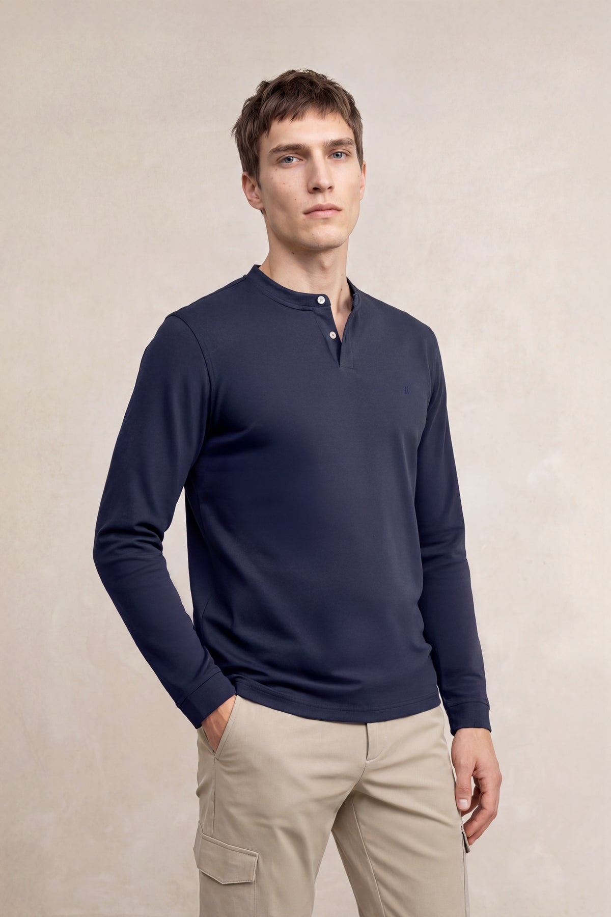 Men's Navy Blue Henley Polo Shirt Ranger
