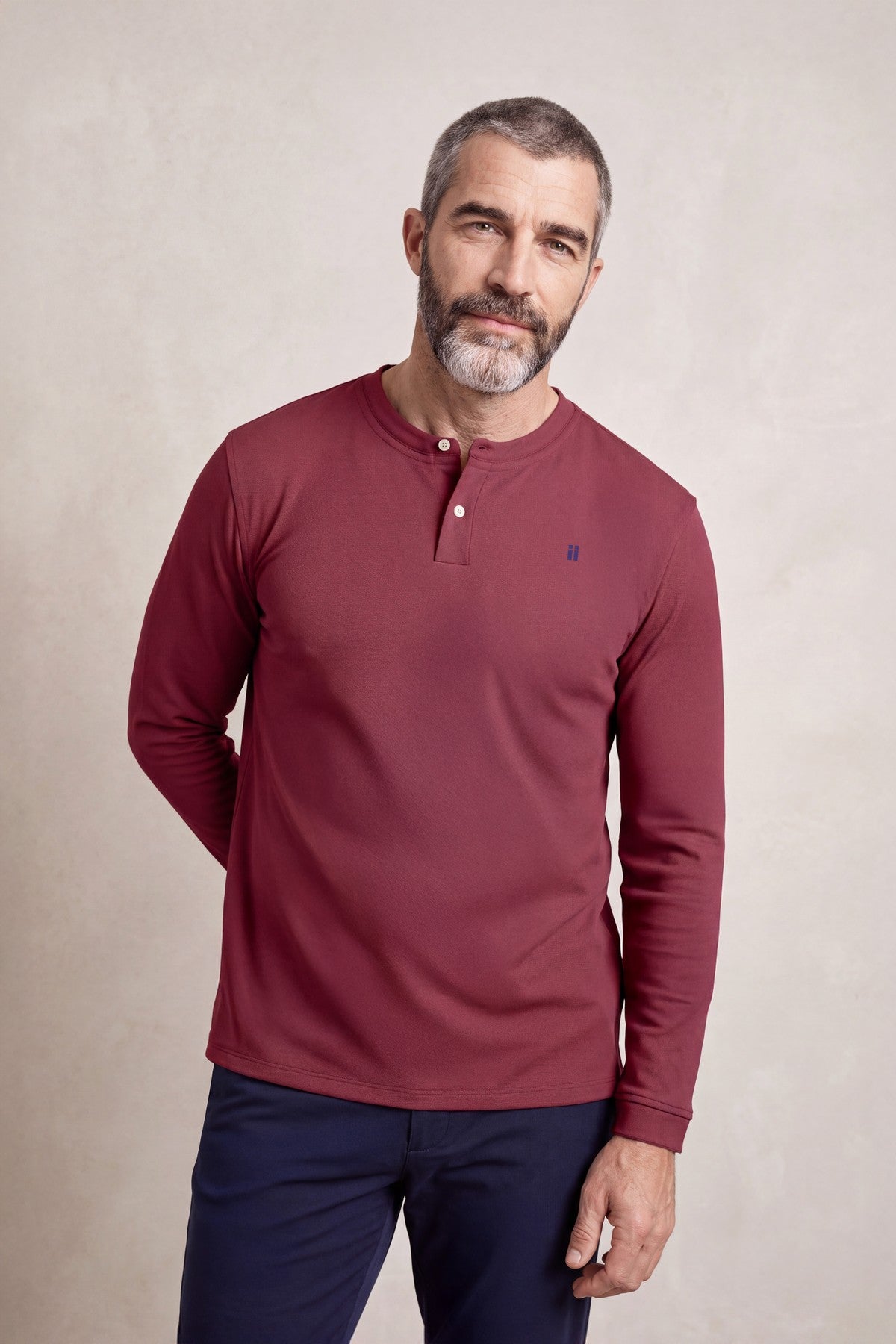 Camiseta polo henley hombre granate Ranger