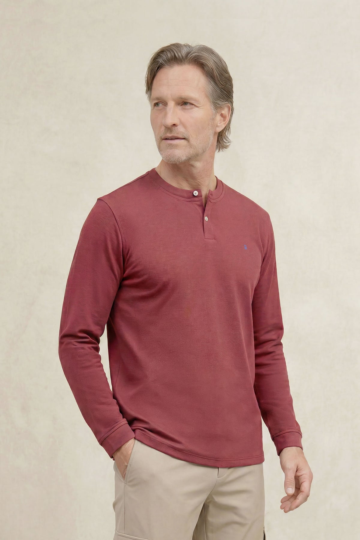 Camiseta polo henley hombre granate Ranger