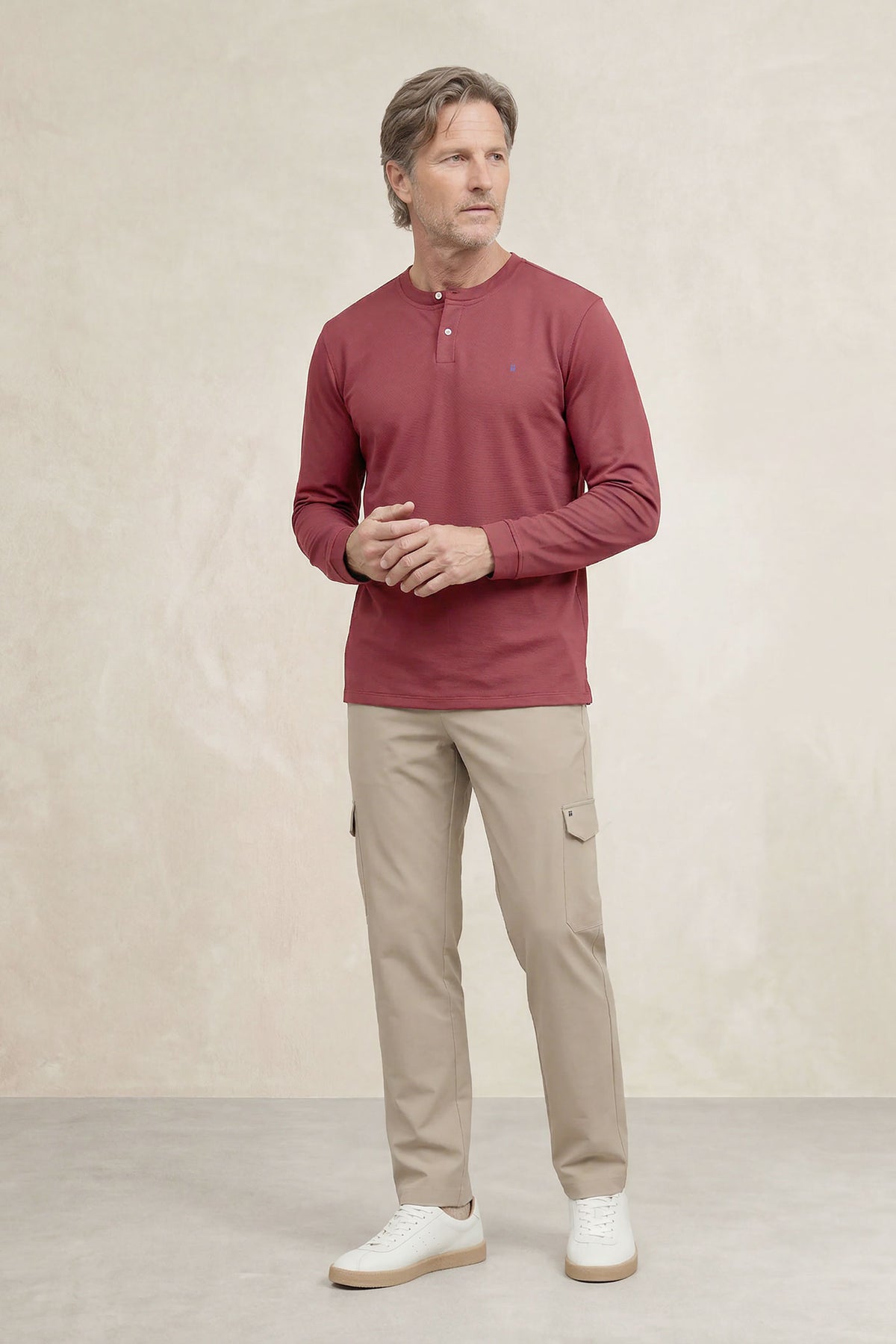 Camiseta polo henley hombre granate Ranger