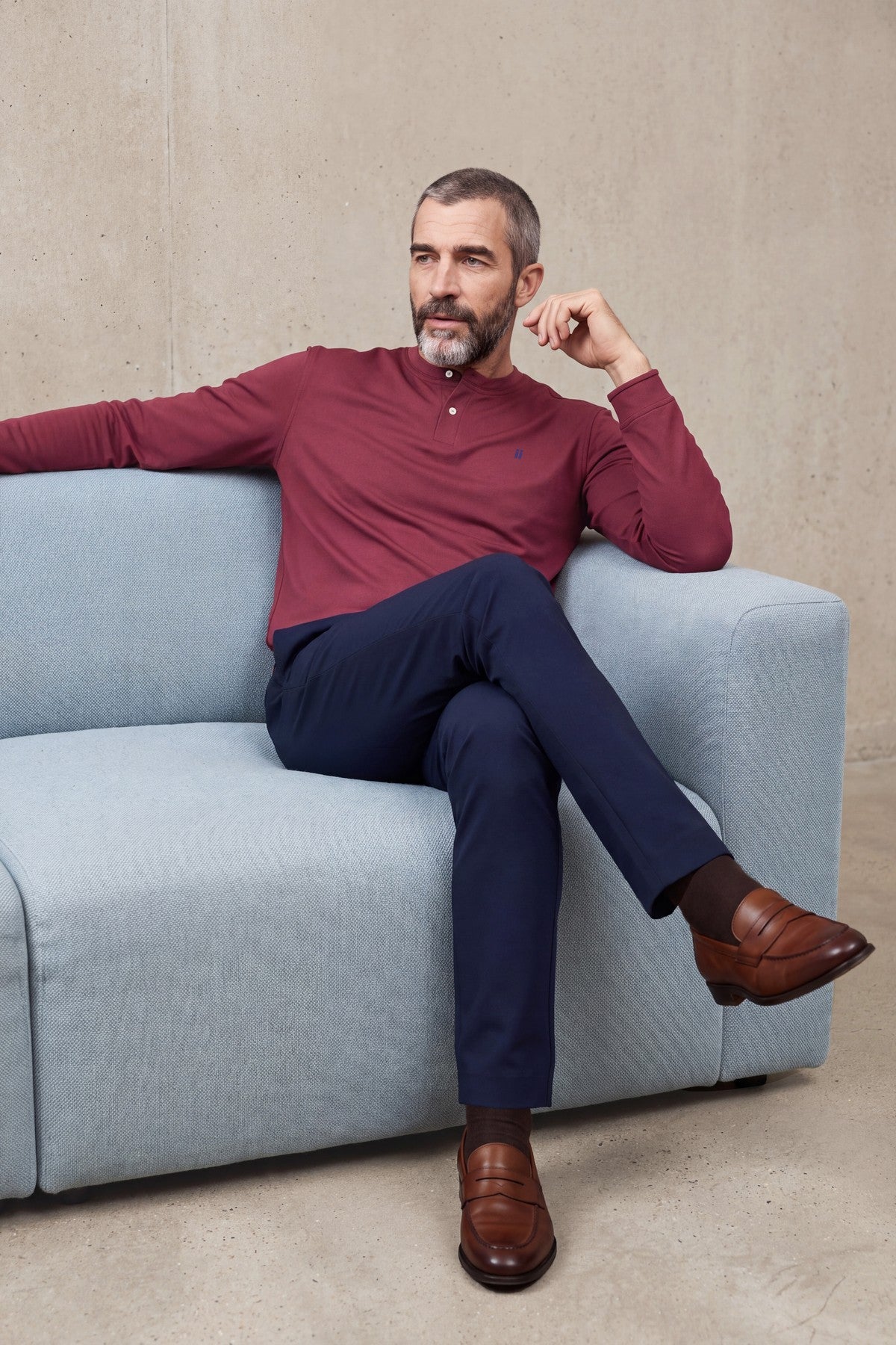 Camiseta polo henley hombre granate Ranger