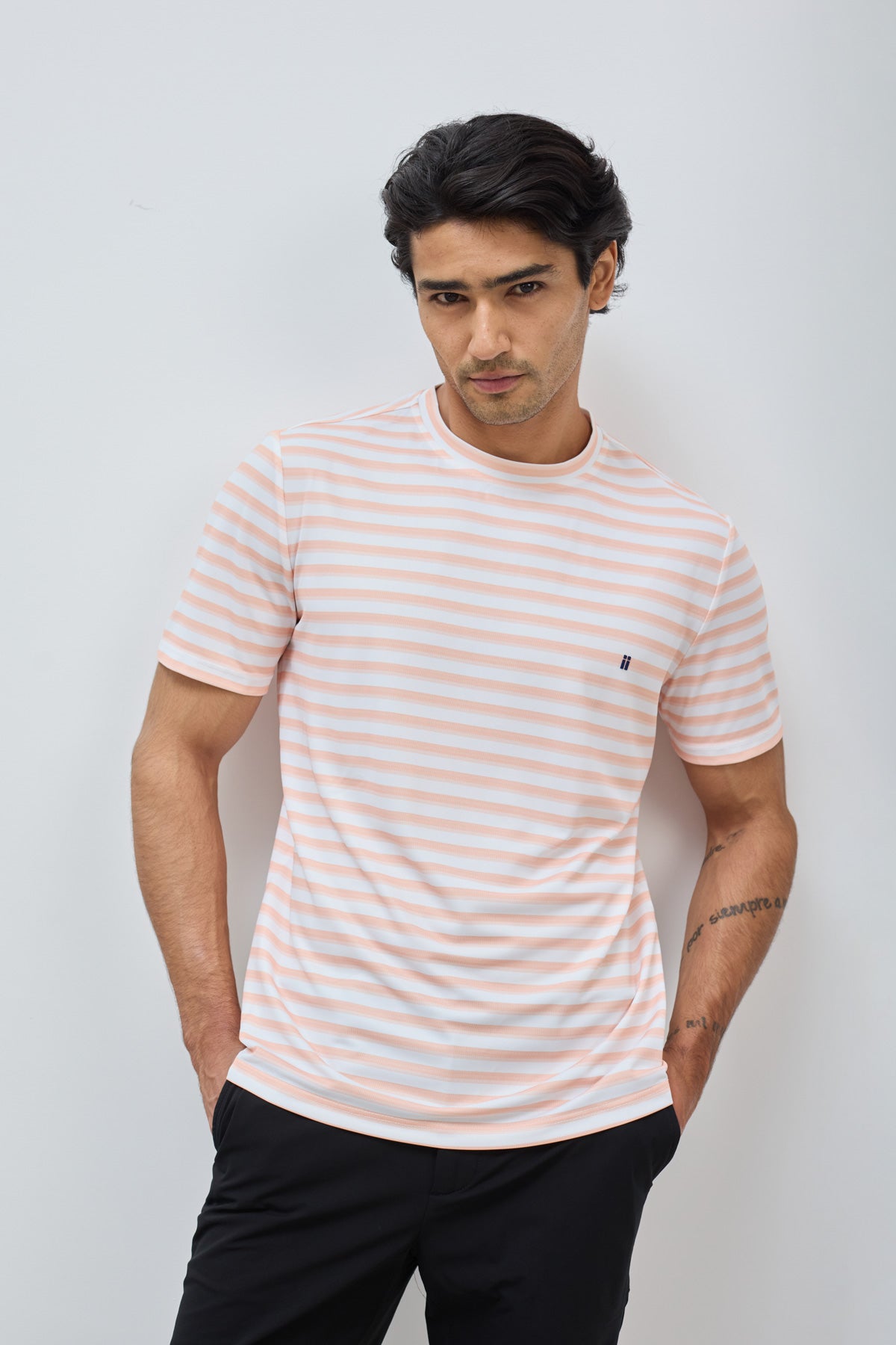 Men's T-shirt with orange sunset stripes print