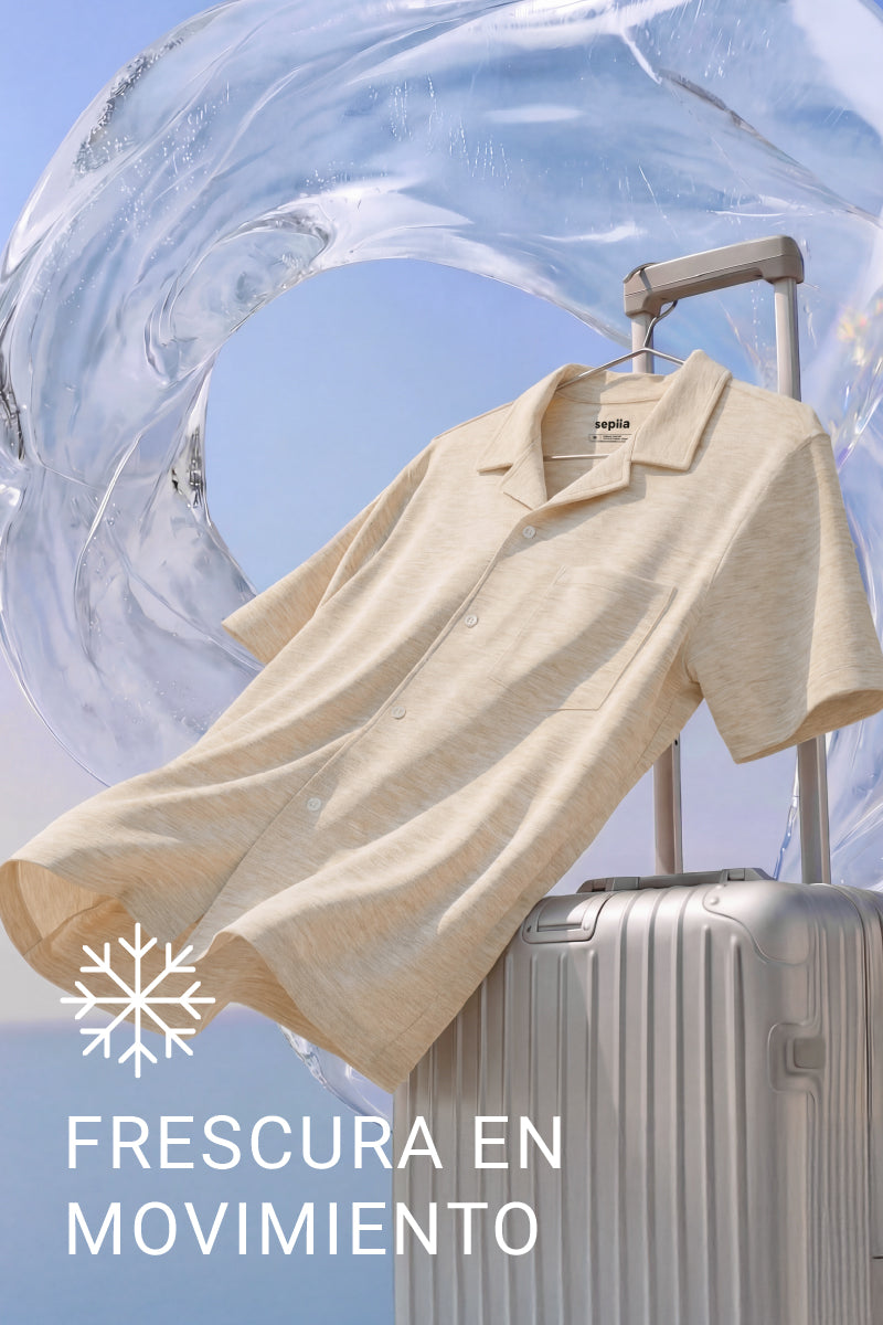 Camisa bowling ICE beige melange manga corta hombre