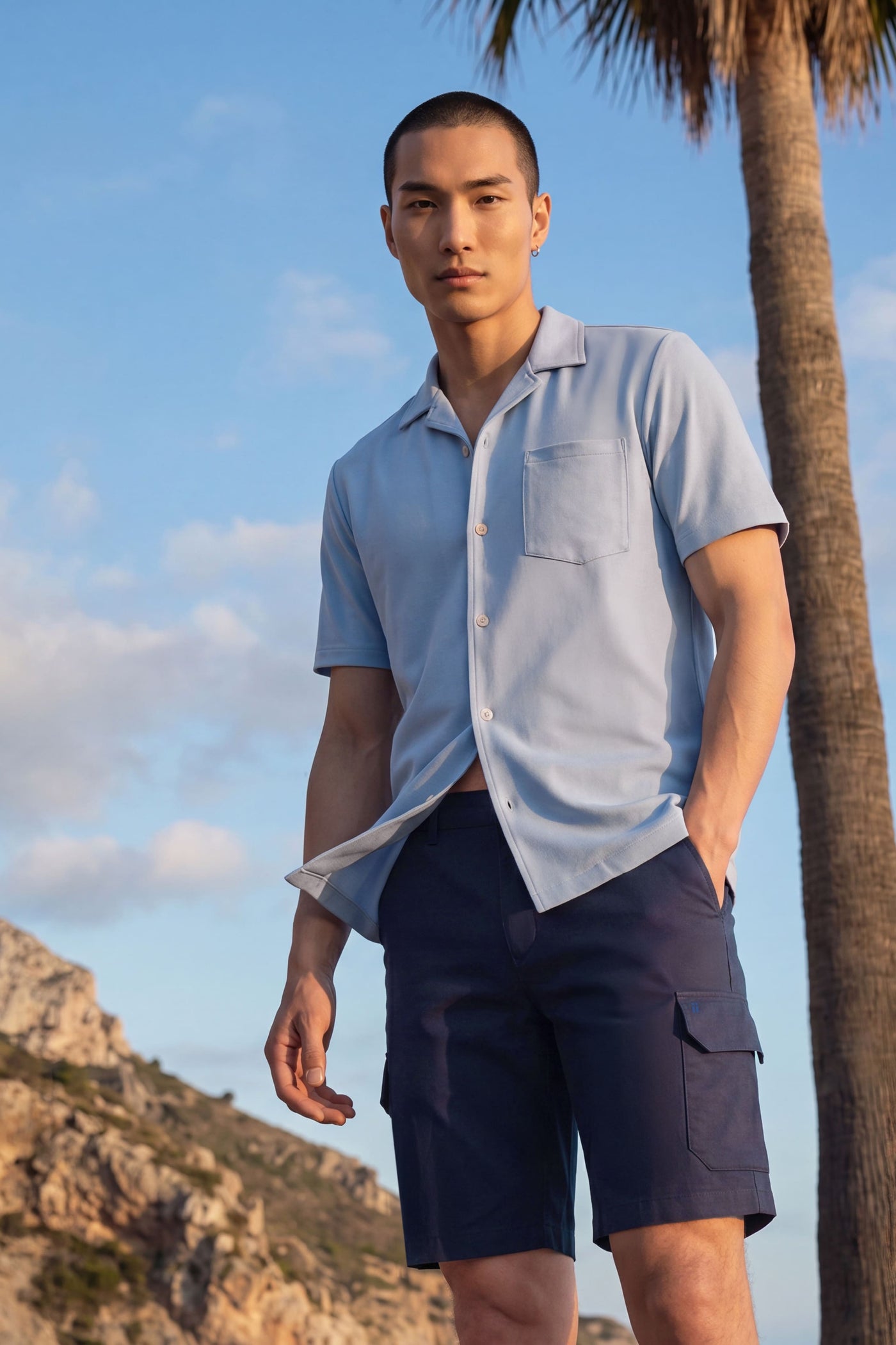 Men's ICE Blue Halo Heather Short-Sleeved Bowling Shirt