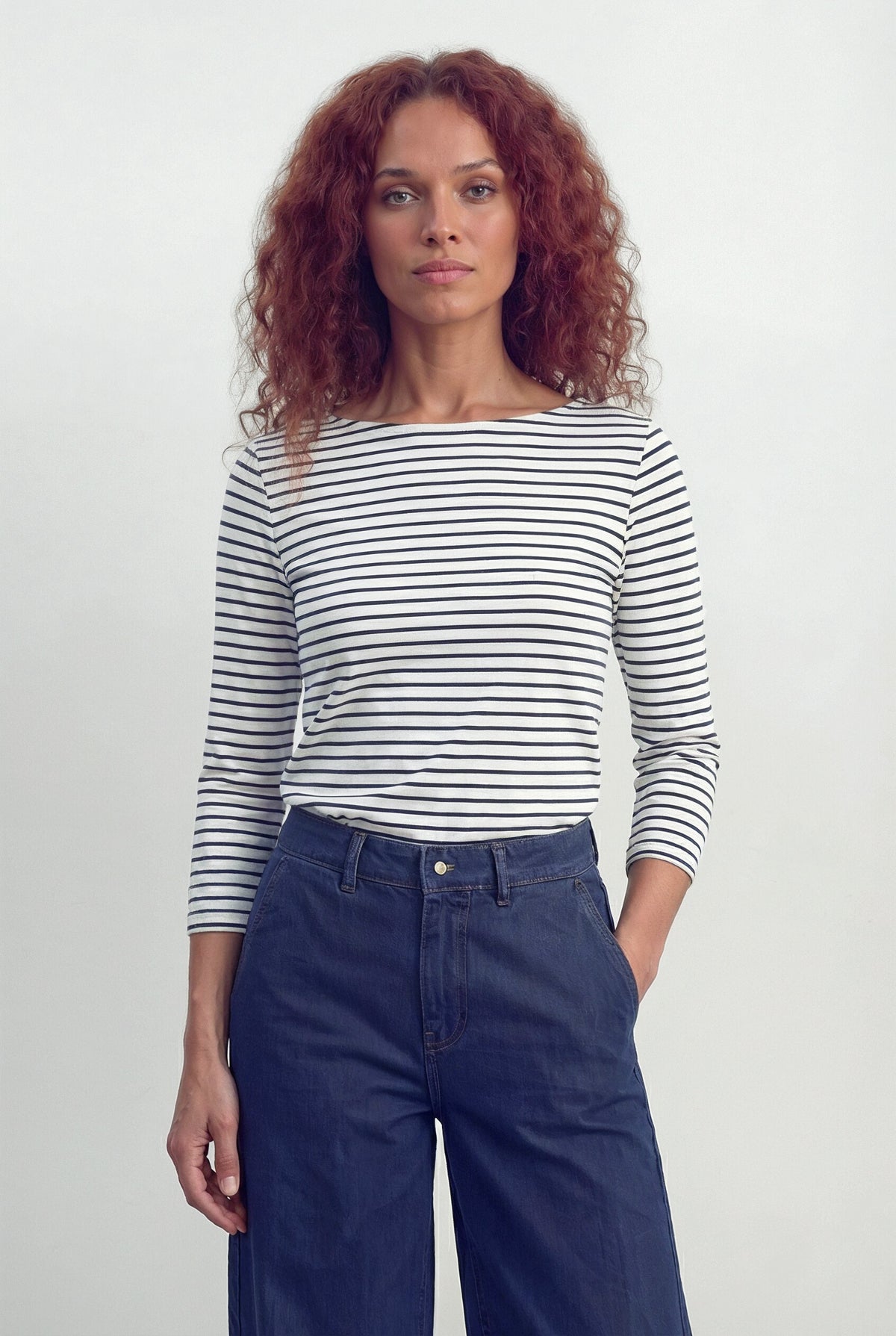 Camiseta cuello barco raya azul