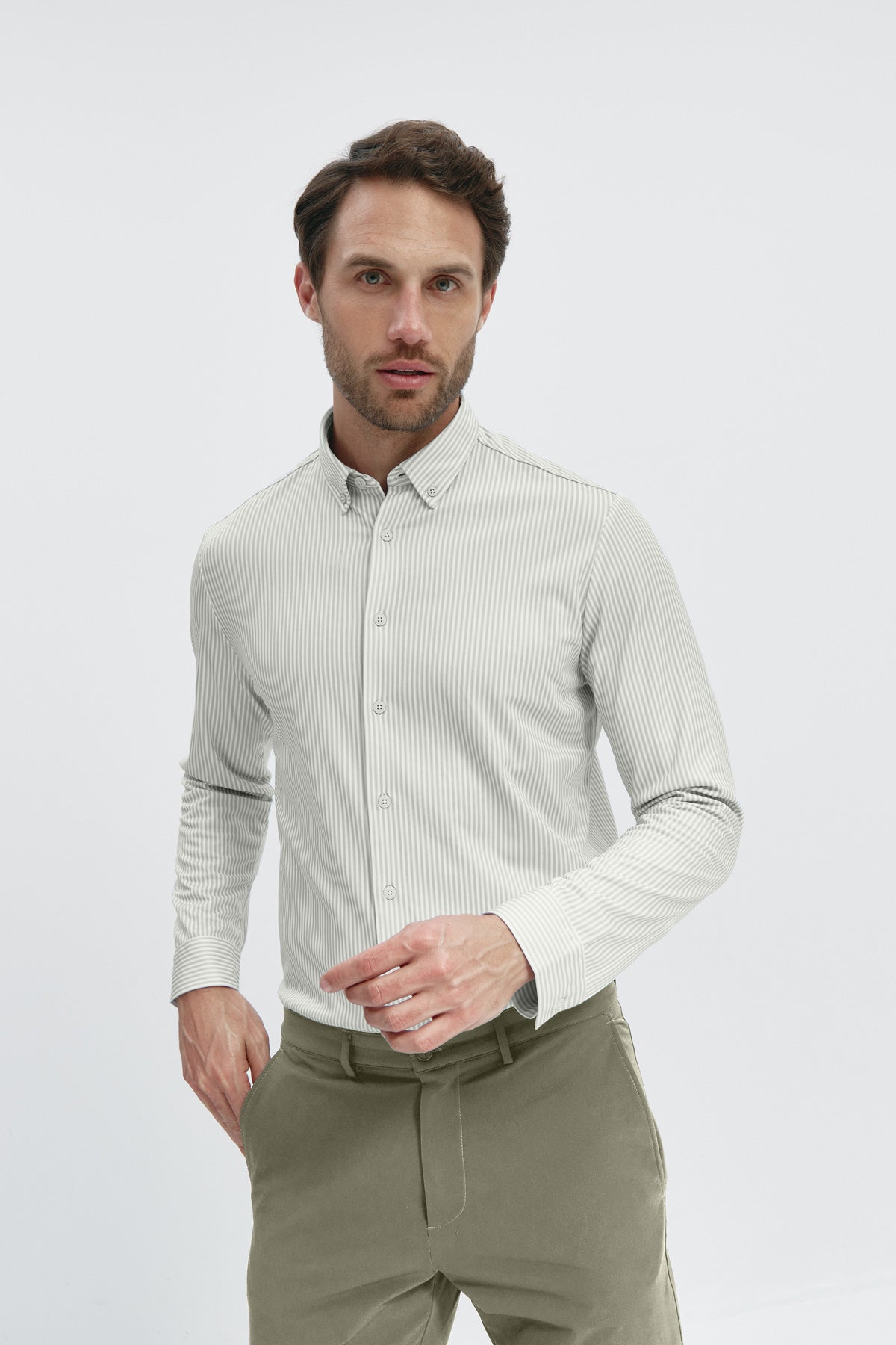 Camisa casual hombre rayas verdes regular