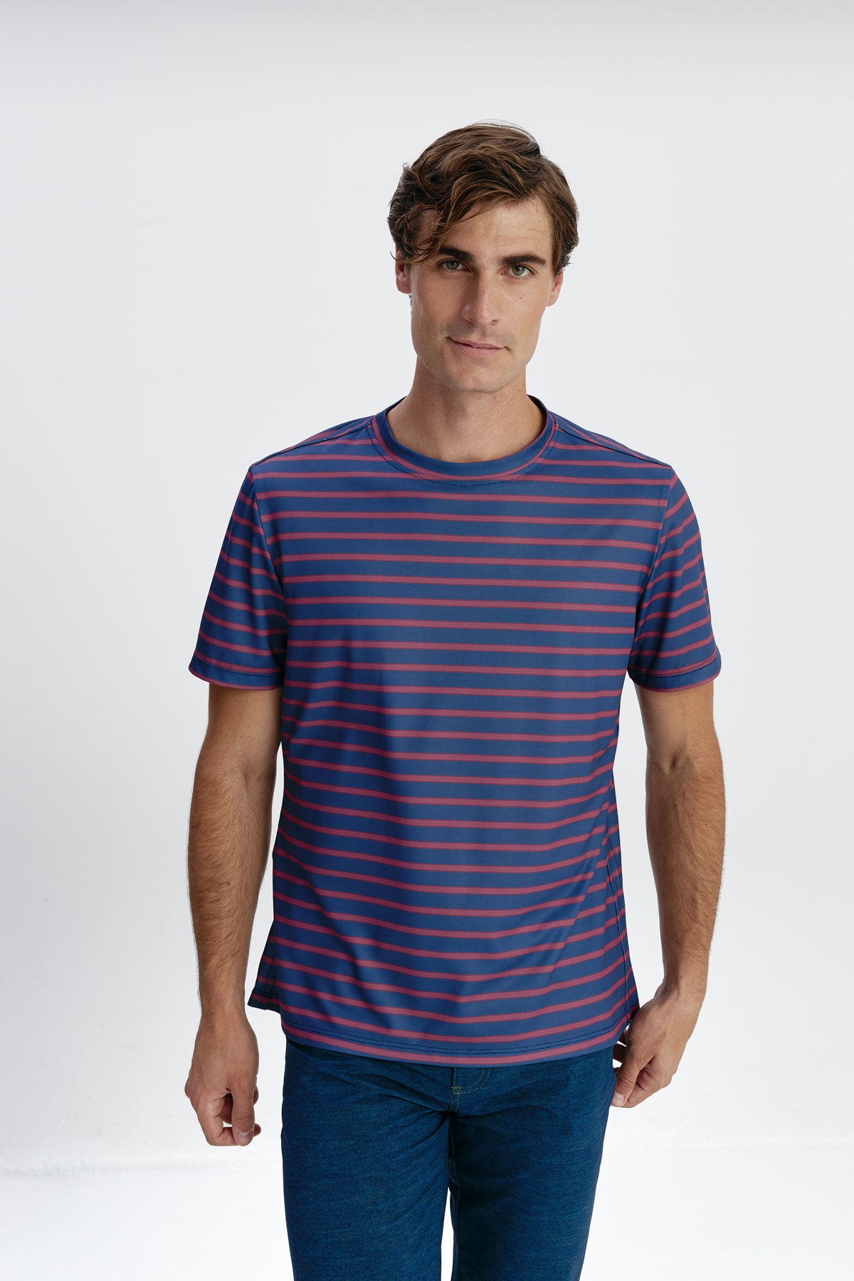 Men's maroon striped t-shirt