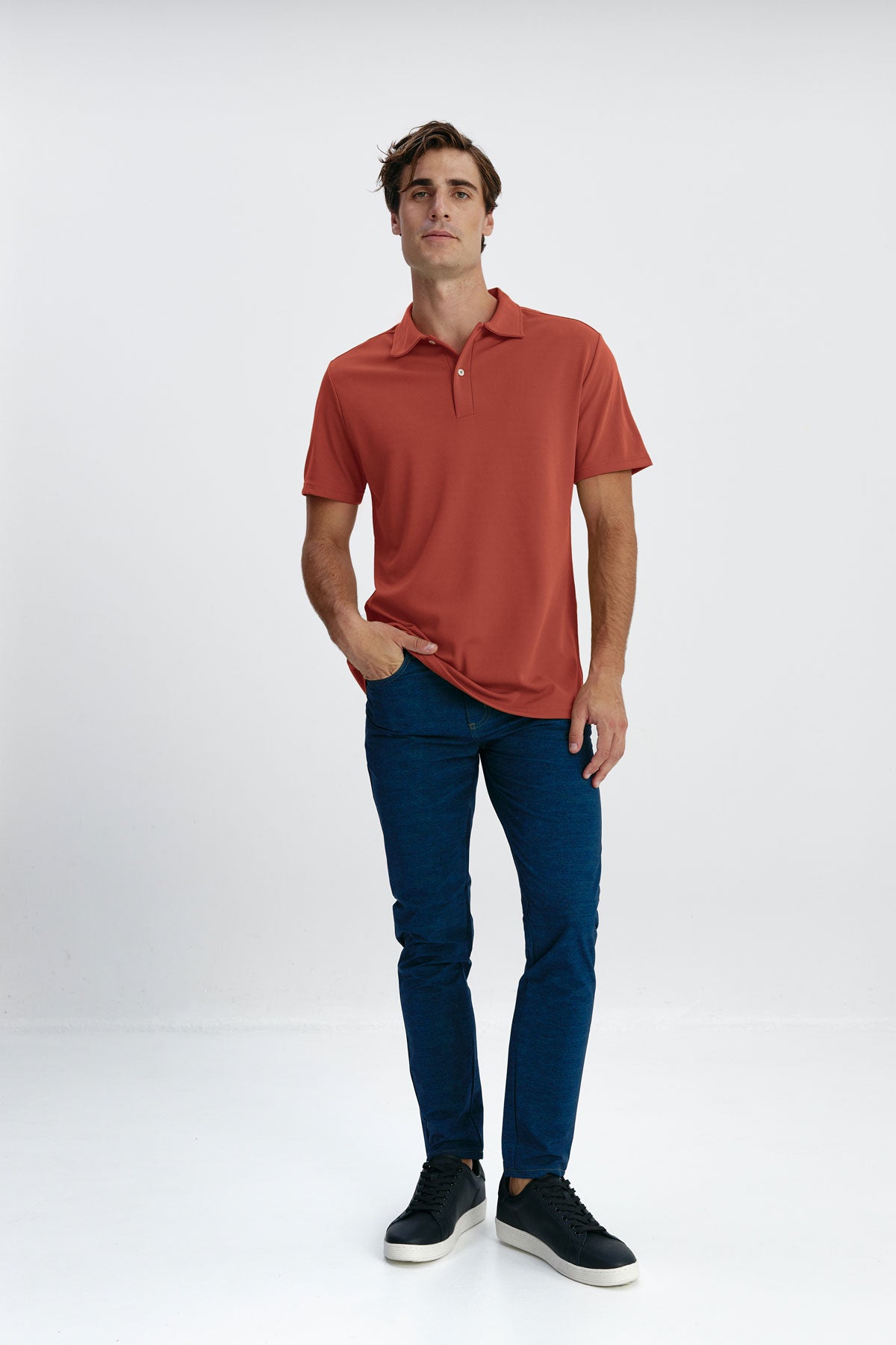 Men's short-sleeved polo shirt amber brick