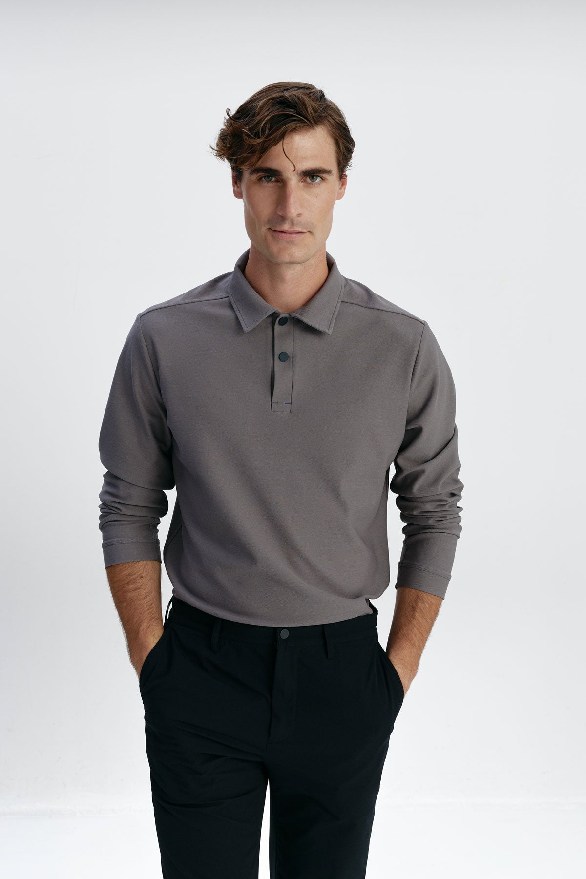 Men's long sleeve polo shirt, volcano grey Ranger