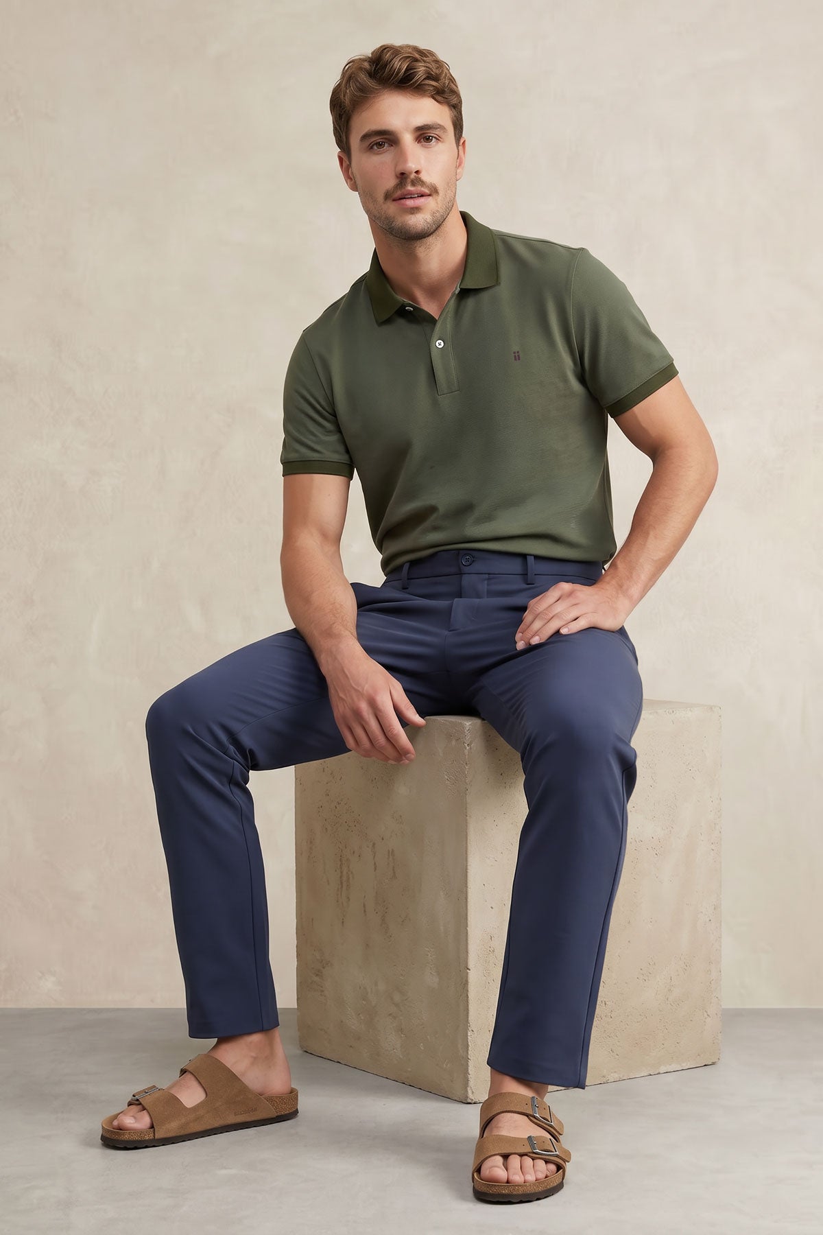 Pantalon chino hombre azul medio slim Nova