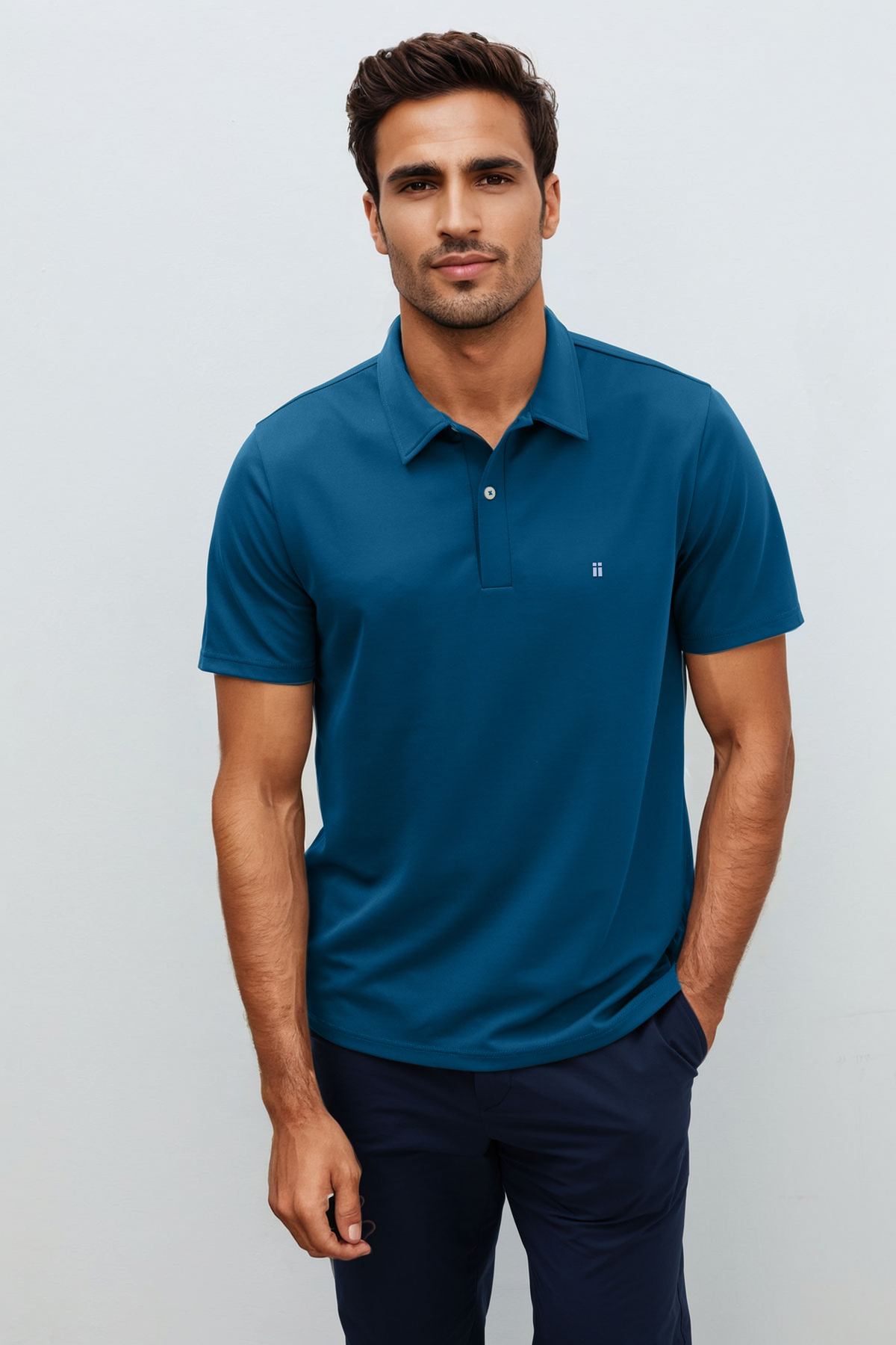 Neptune blue men's short-sleeved polo shirt