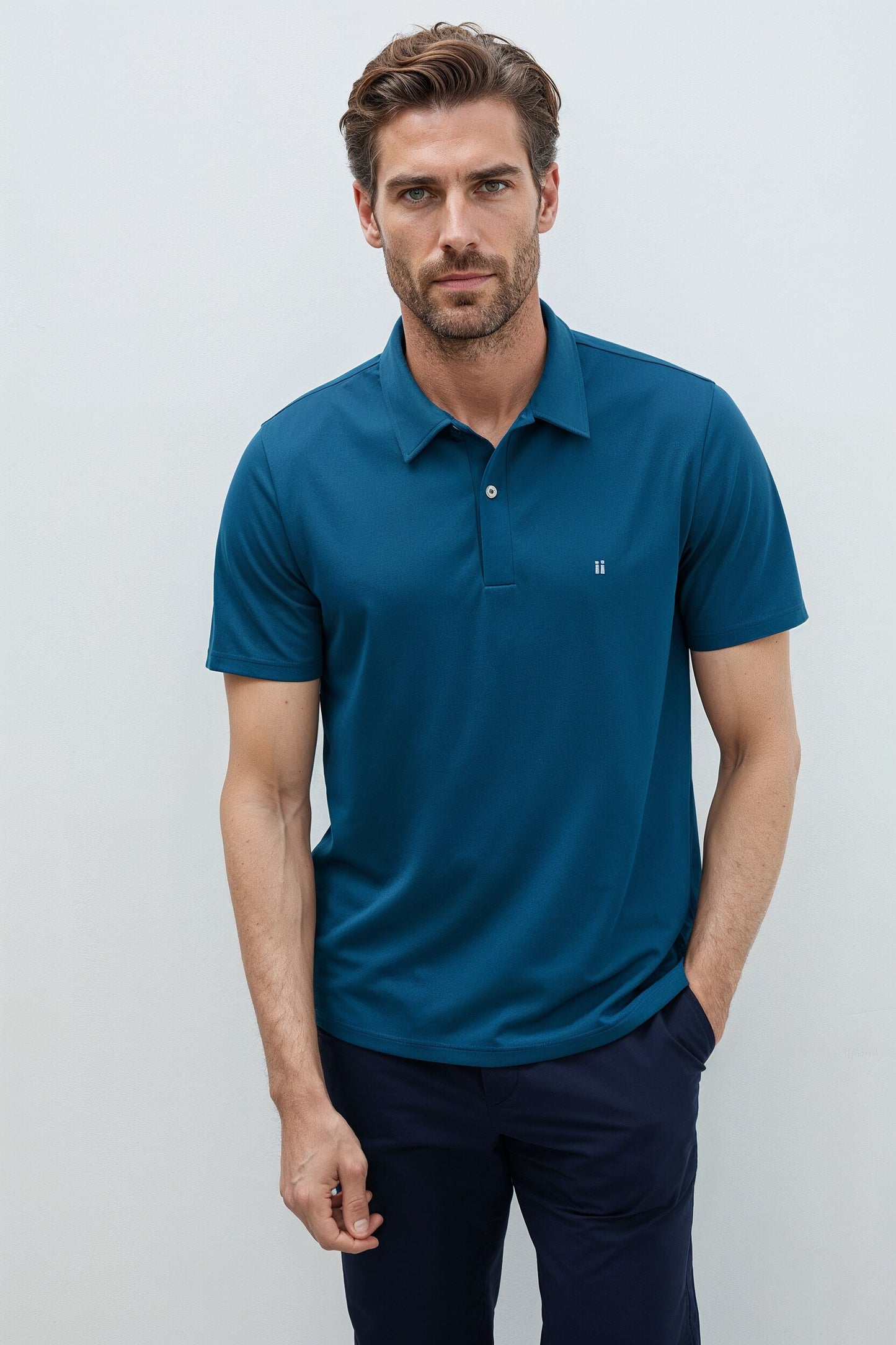 Neptune blue men's short-sleeved polo shirt