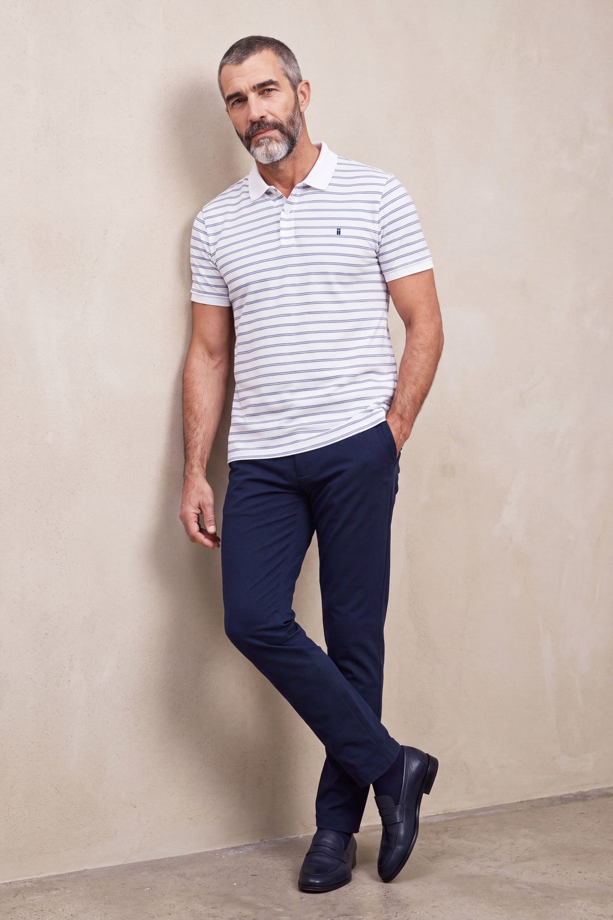Polo manga corta hombre rayas azul zafiro