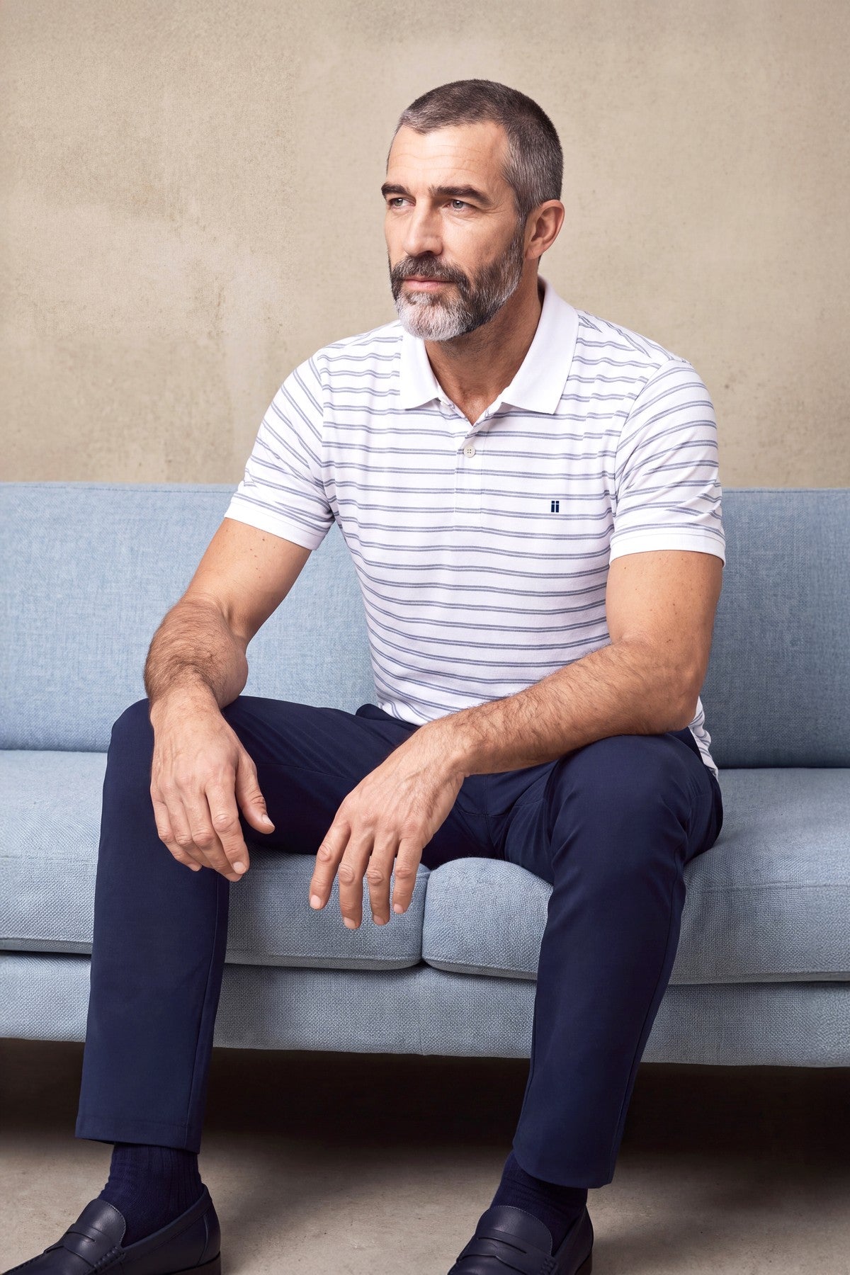 Polo manga corta hombre rayas azul zafiro