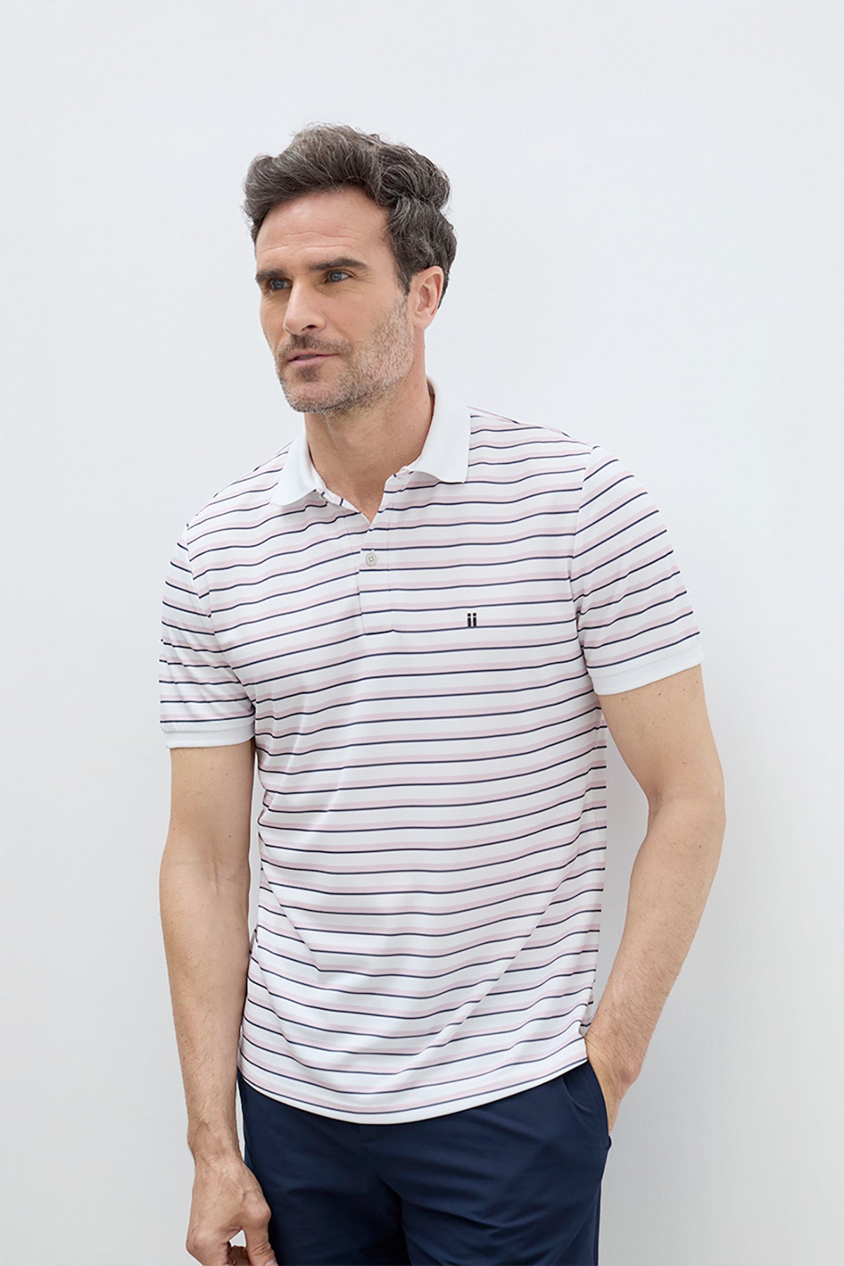 Camisa polo masculina listrada rosa