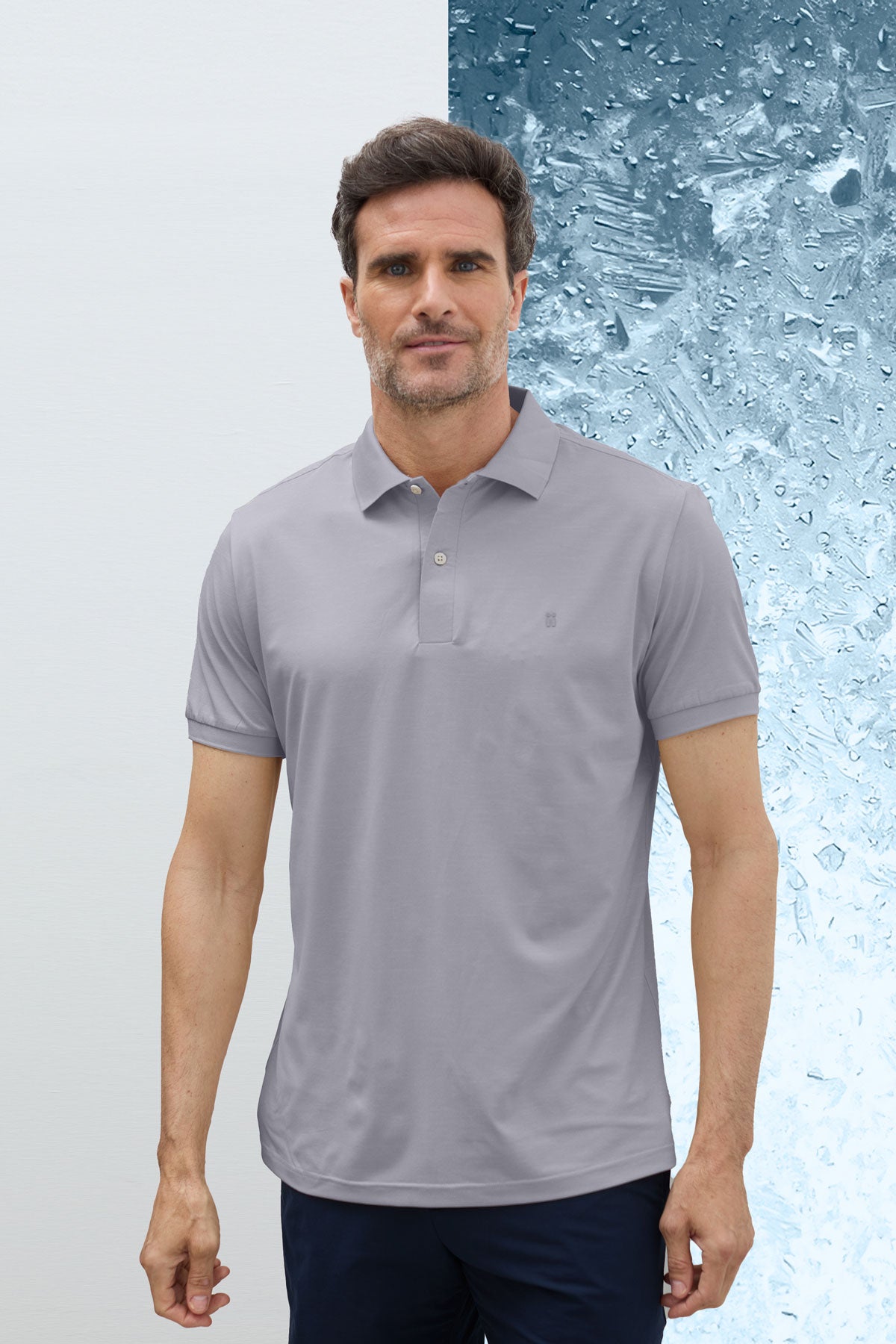 Camisa polo masculina ICE em cinza egeu mesclado