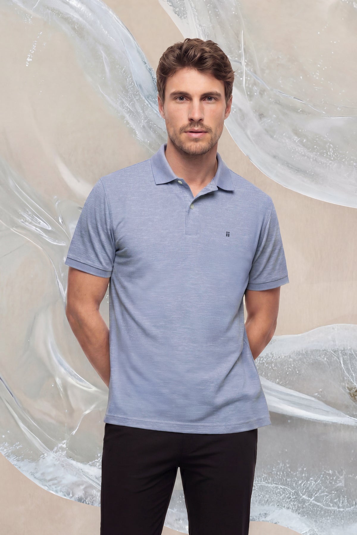 Polo azul halo melange manga corta ICE hombre