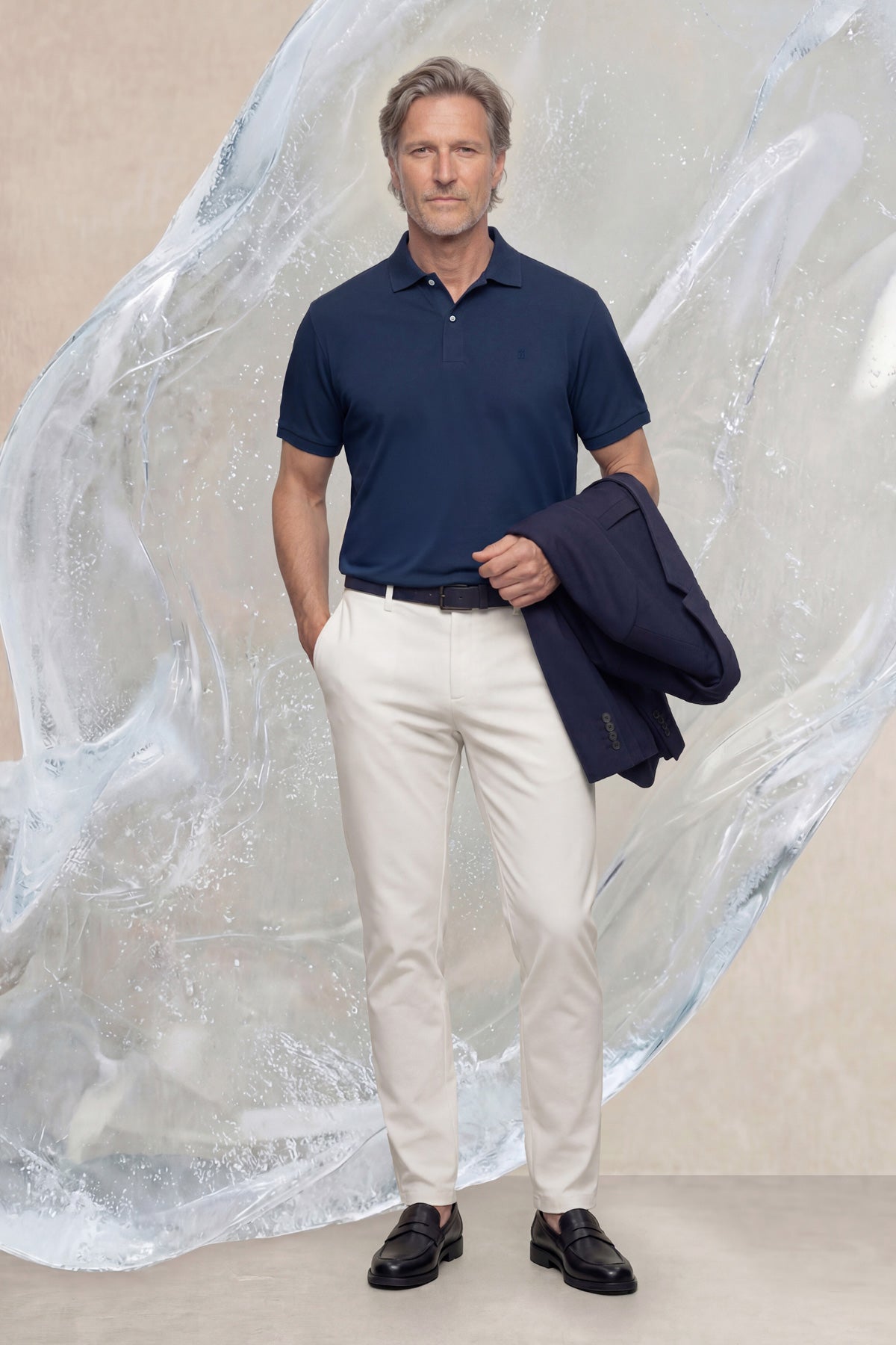 Men's navy blue Ice short-sleeved polo shirt