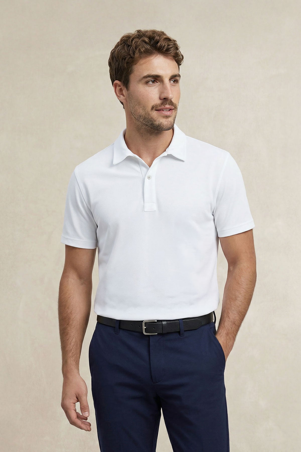 Polo blanco manga corta hombre