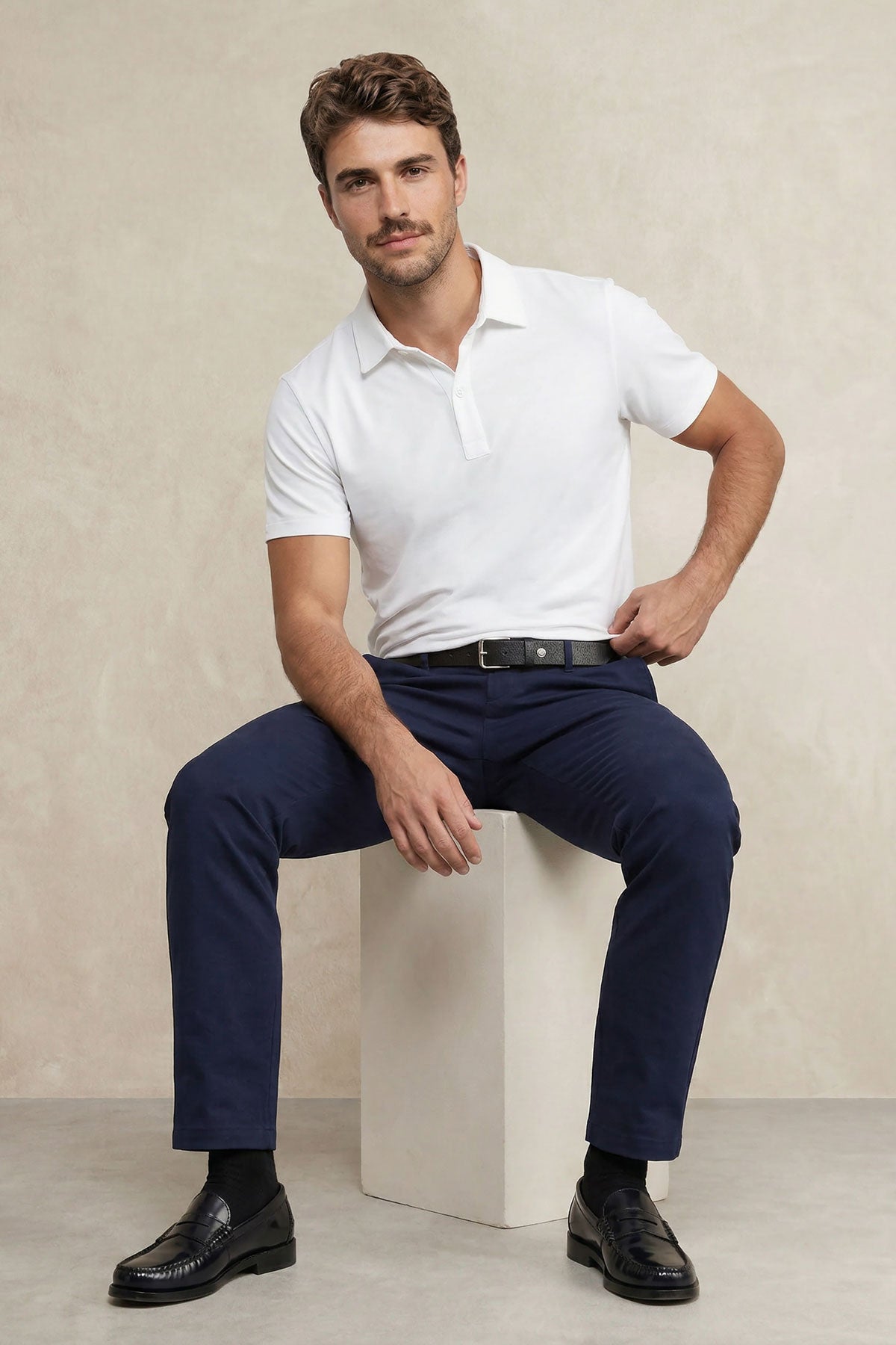 Short sleeve white polo shirt