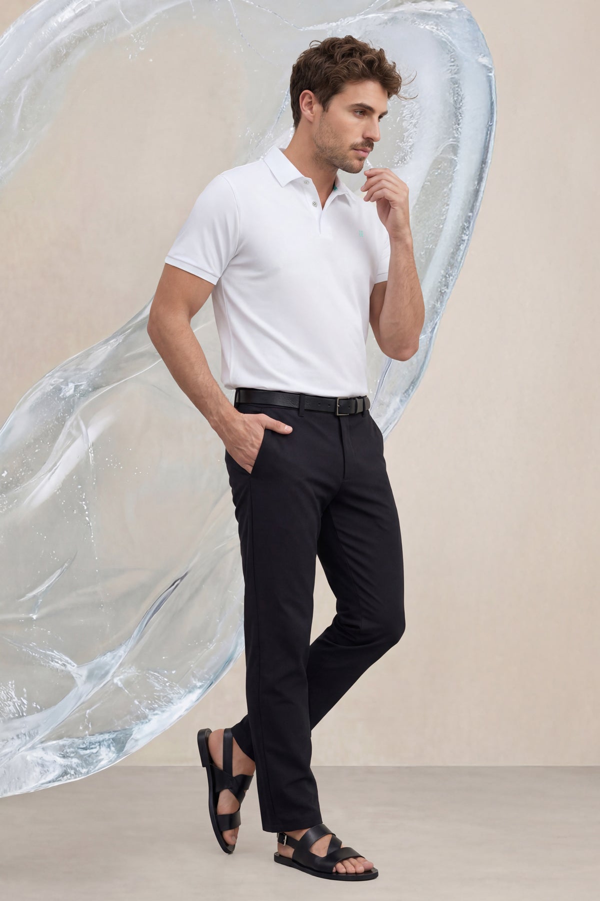 Men's white short-sleeved polo shirt Ice