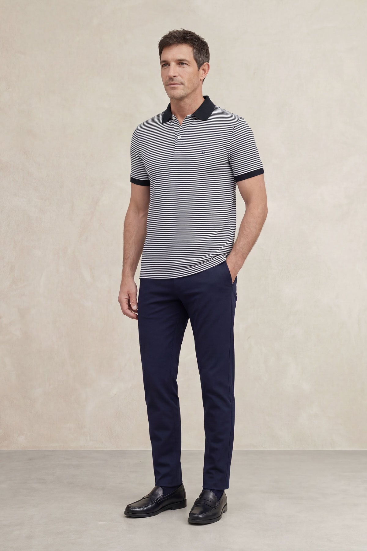 Men's short-sleeve polo shirt with navy blue striped Ranger print
