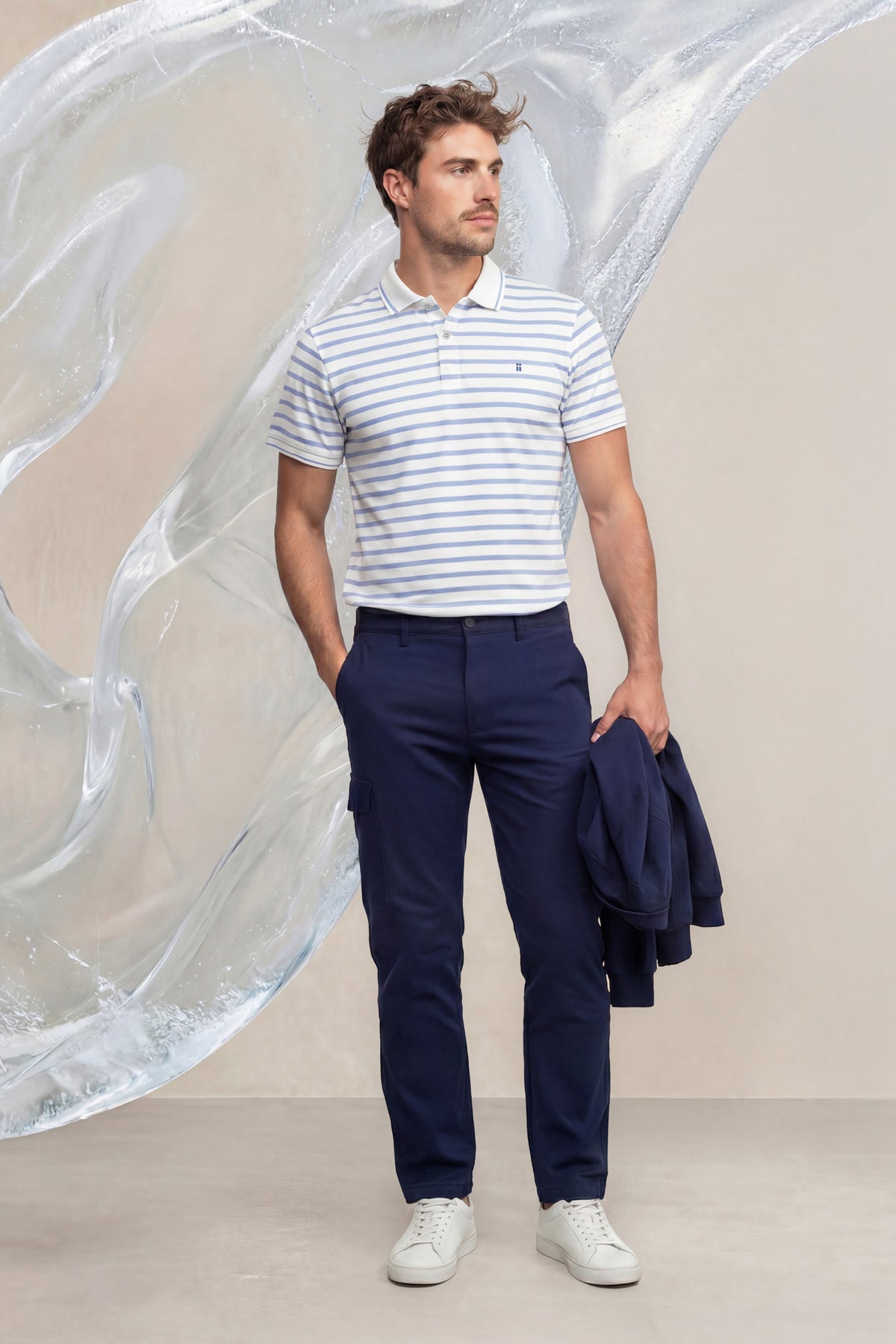 Polo manga corta hombre estampado rayas azules Ice