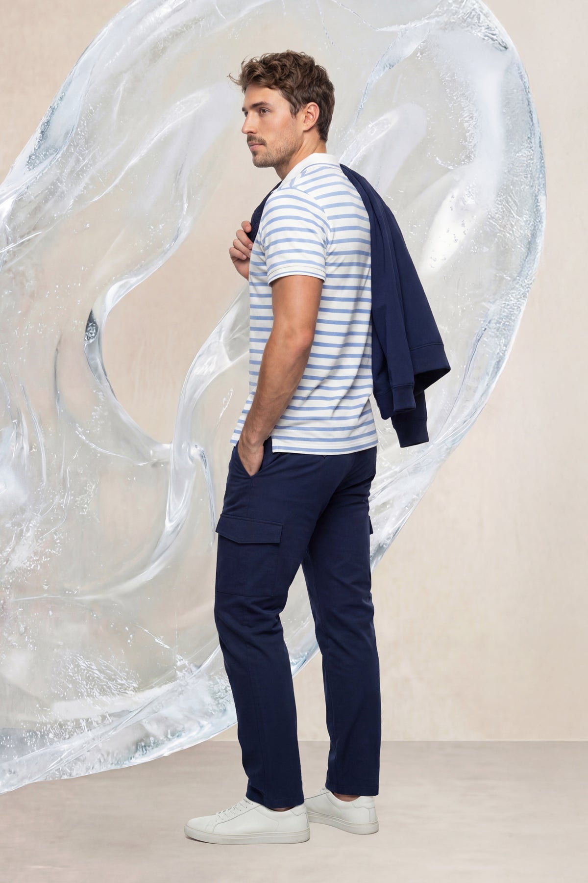 Polo manga corta hombre estampado rayas azules Ice