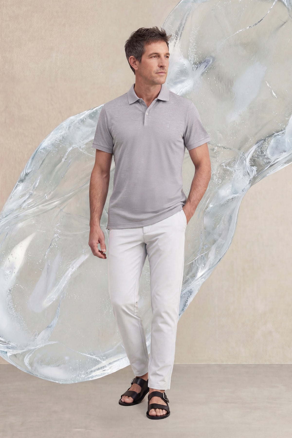 Polo manga corta hombre estampado gris melange Ice