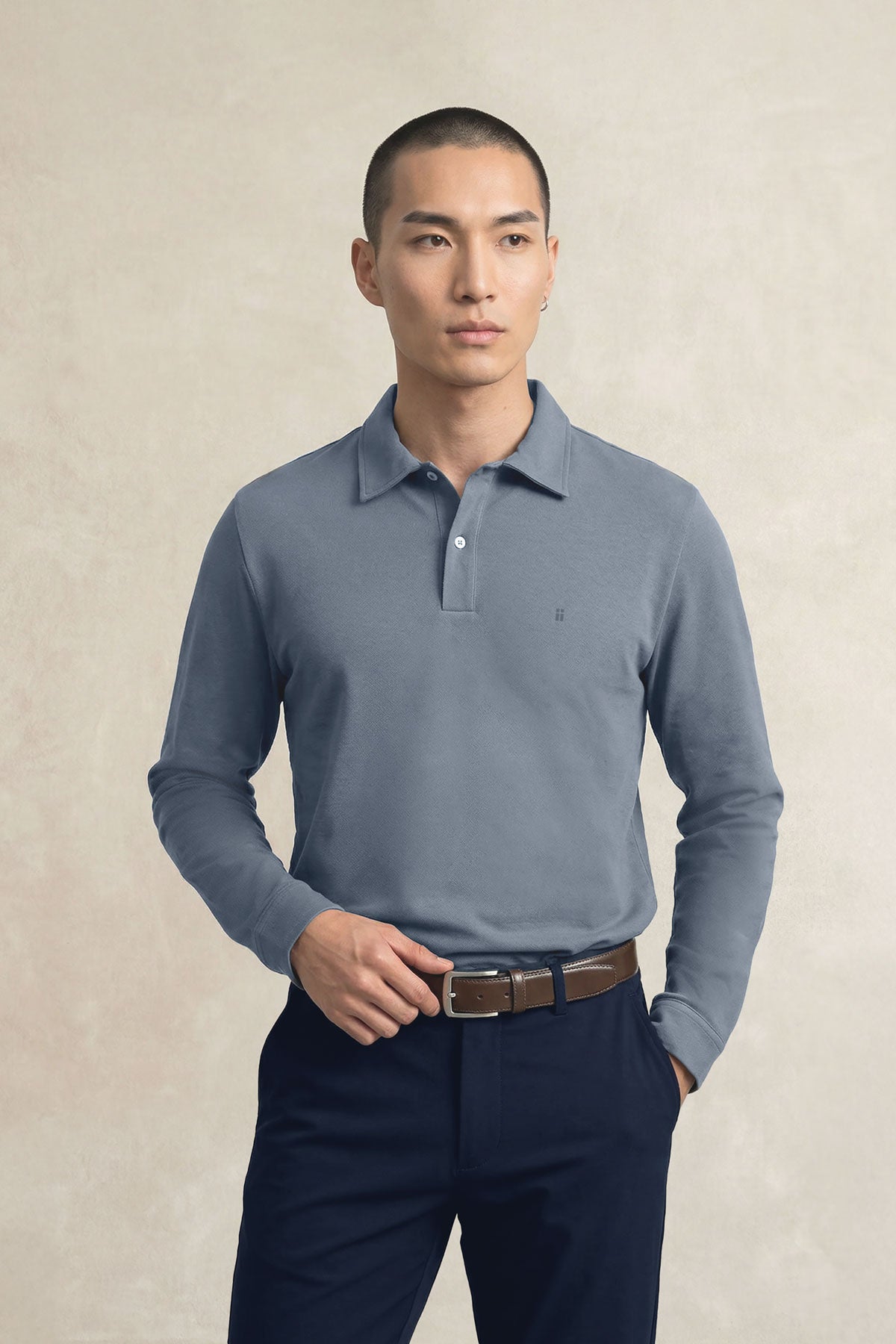Polo manga larga hombre azul grisaceo Ranger