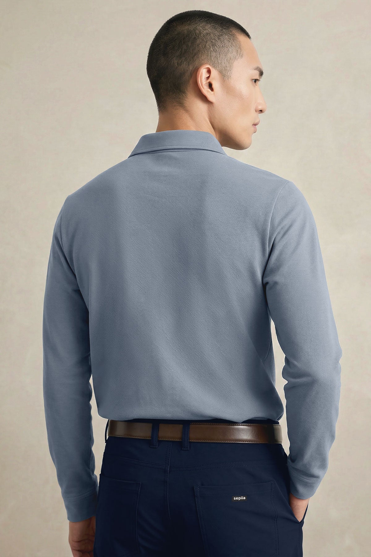 Polo manga larga hombre azul grisaceo Ranger