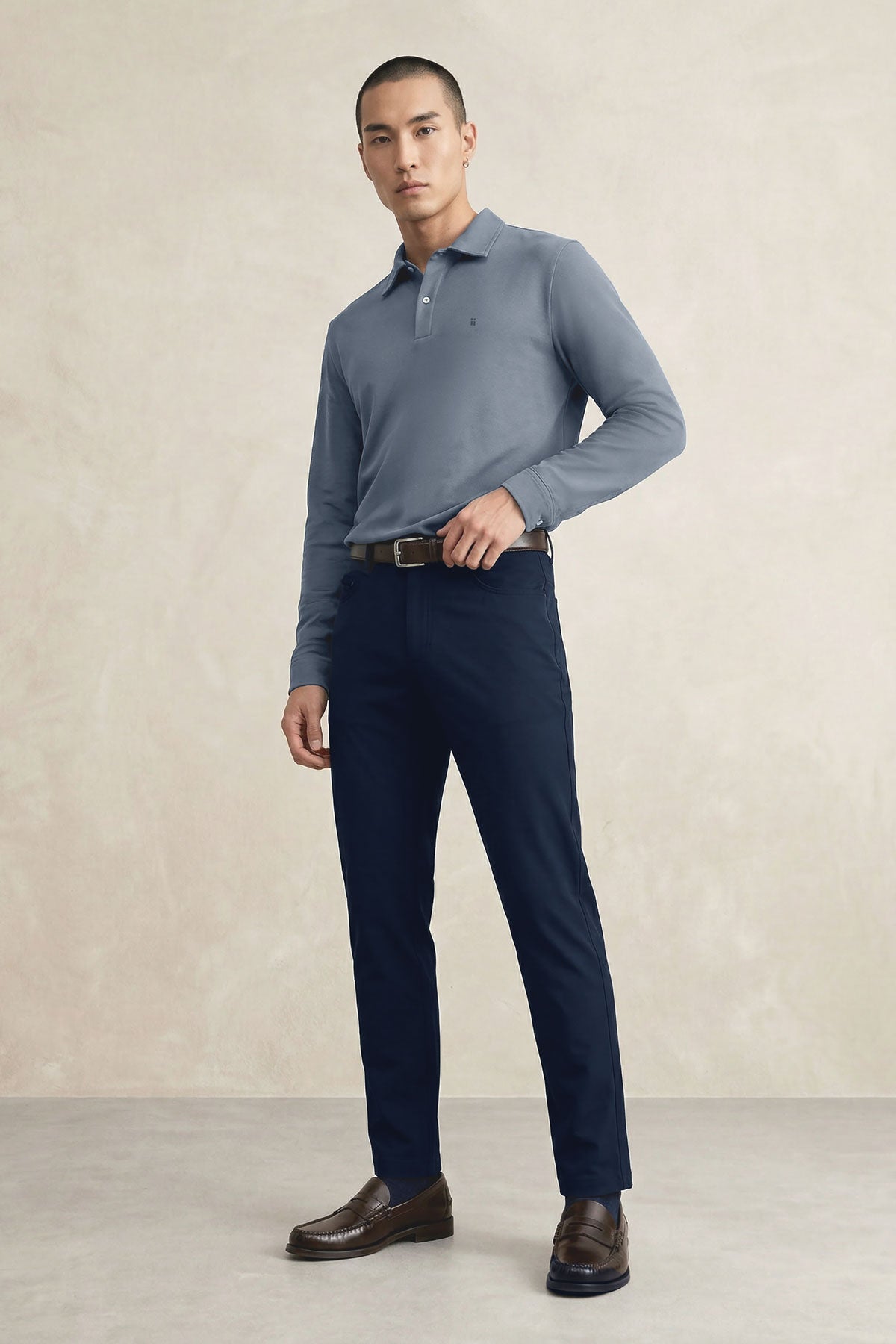 Polo manga larga hombre azul grisaceo Ranger