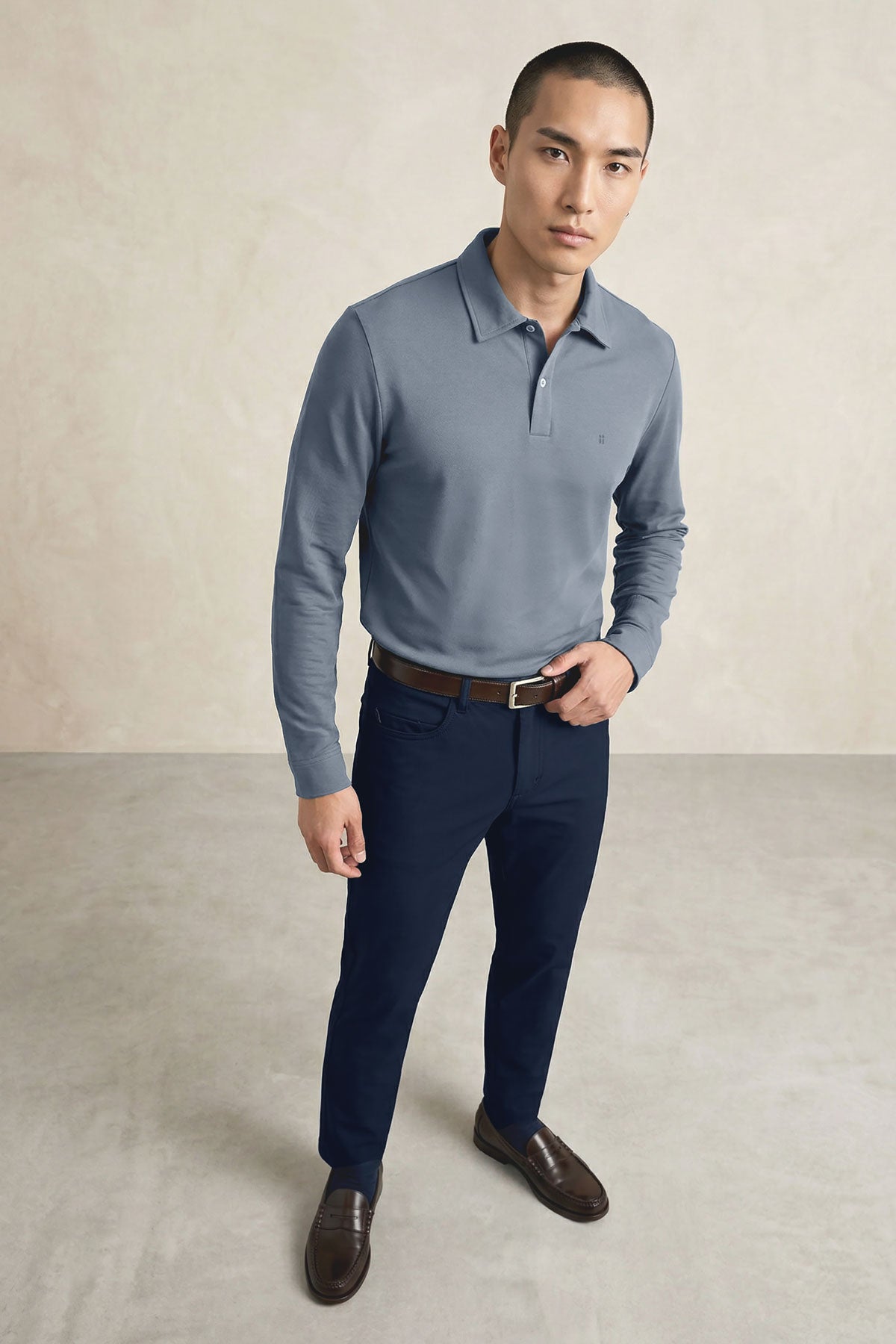 Polo manga larga hombre azul grisaceo Ranger