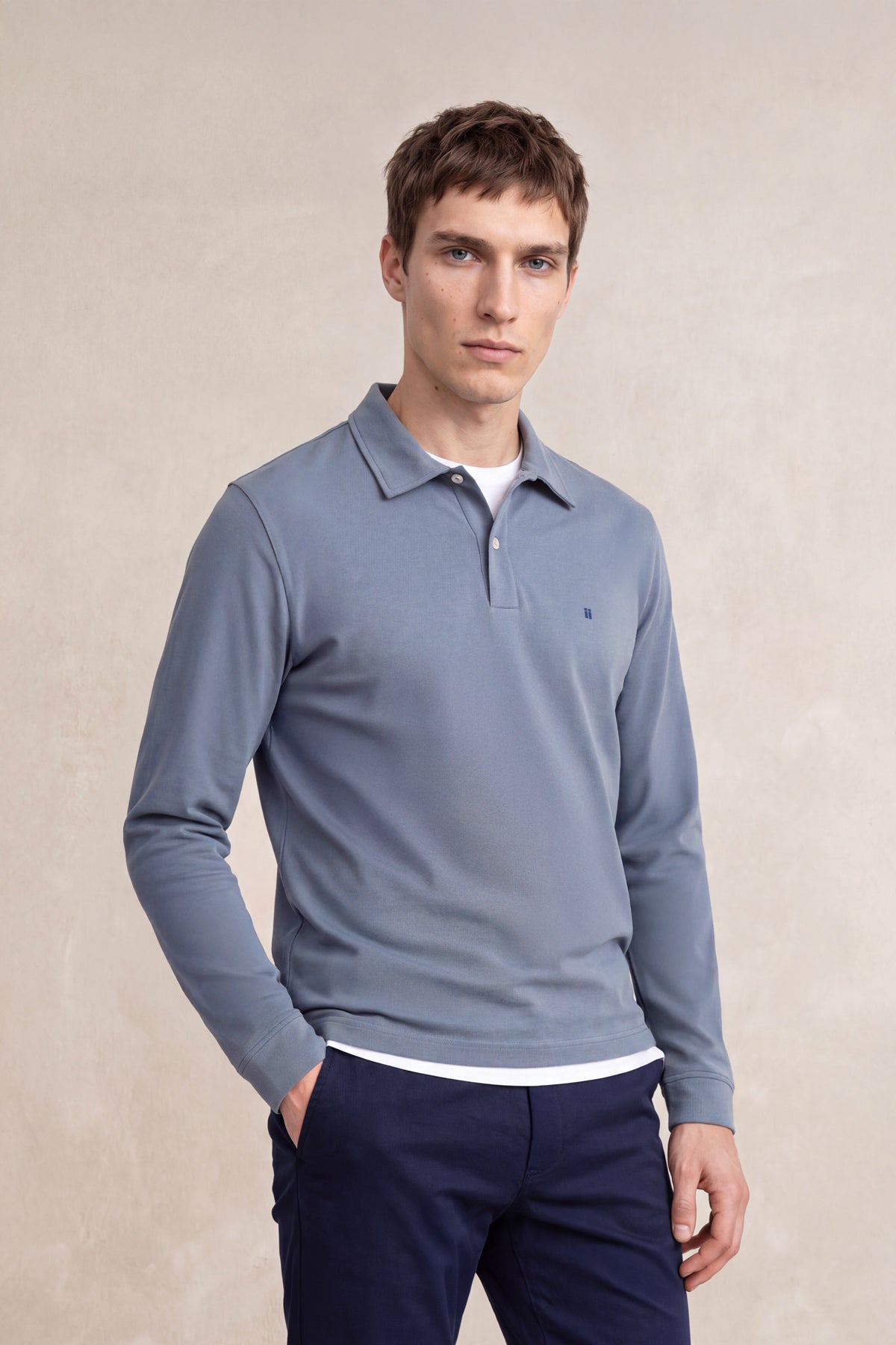 Polo manga larga hombre azul grisaceo Ranger