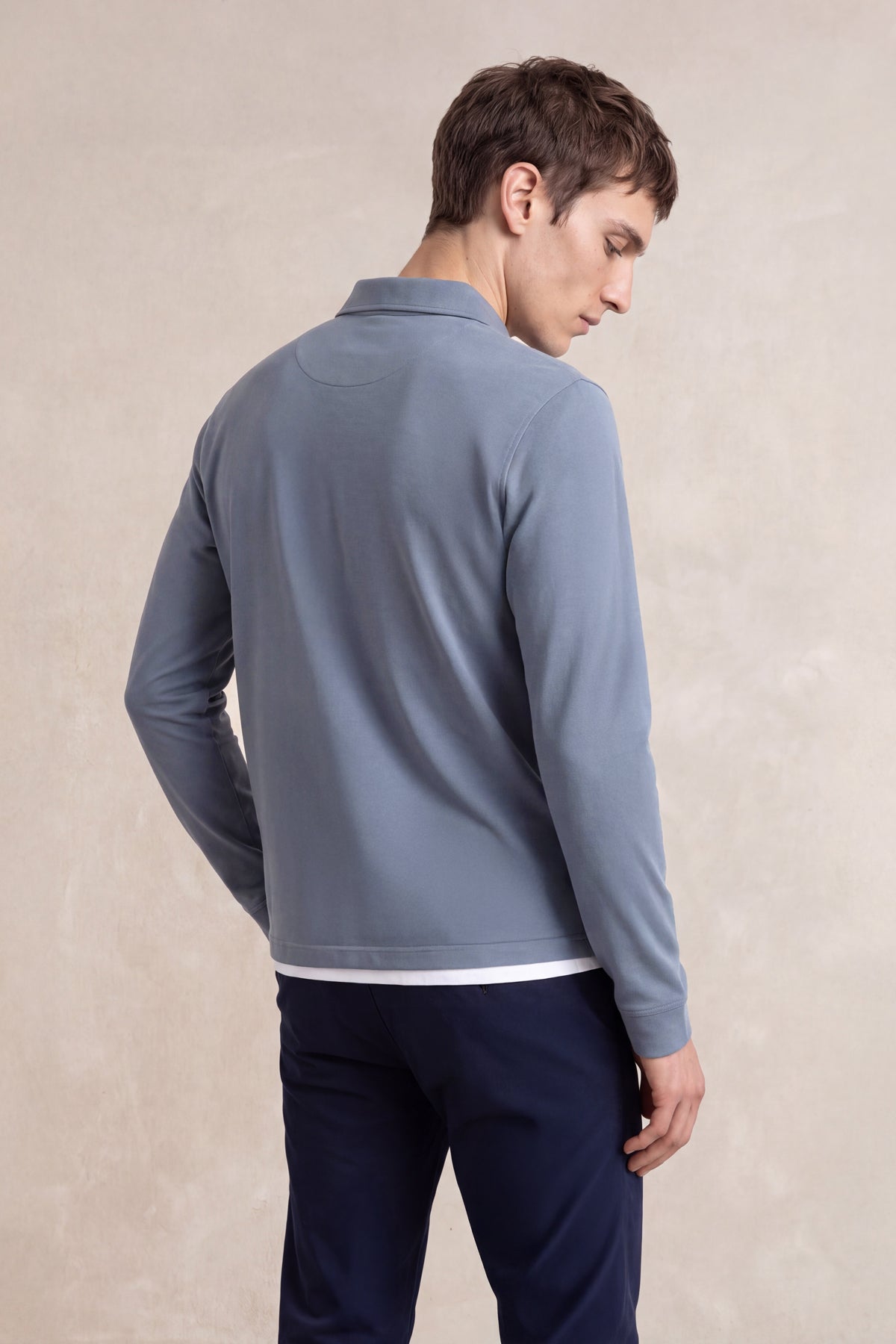 Men's long-sleeved polo shirt in greyish blue Ranger