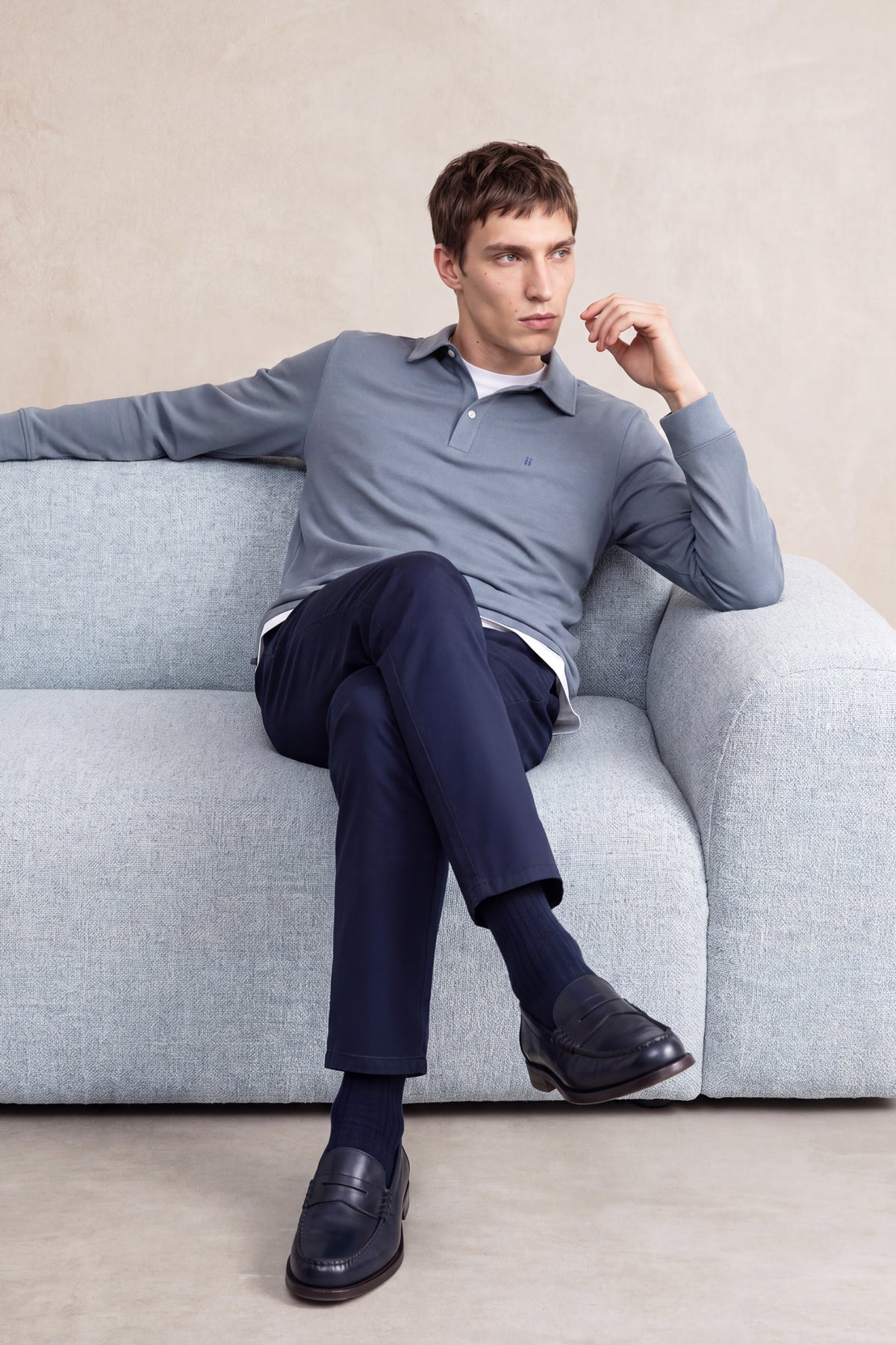 Polo manga larga hombre azul grisaceo Ranger
