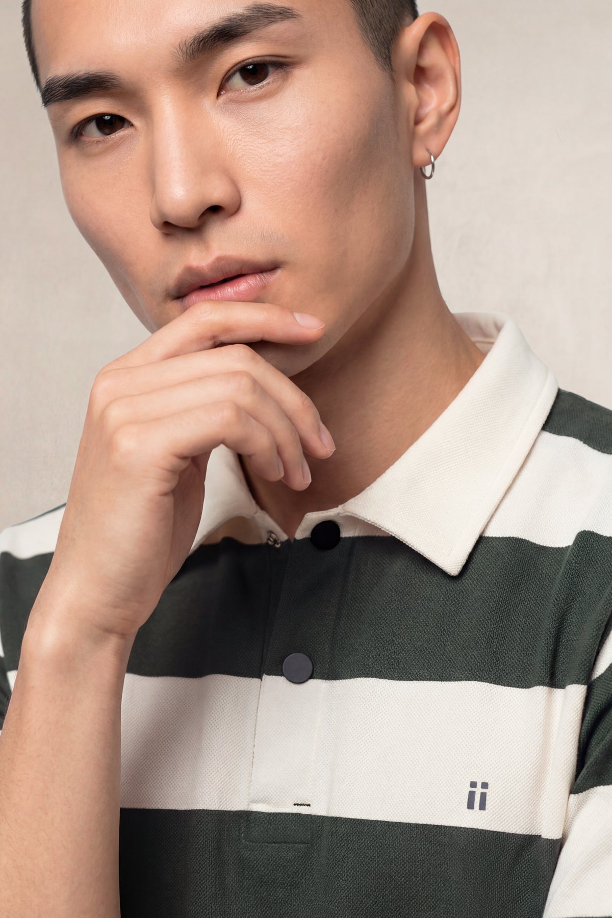 Polo de homem de manga comprida com estampado listrado verde Quente