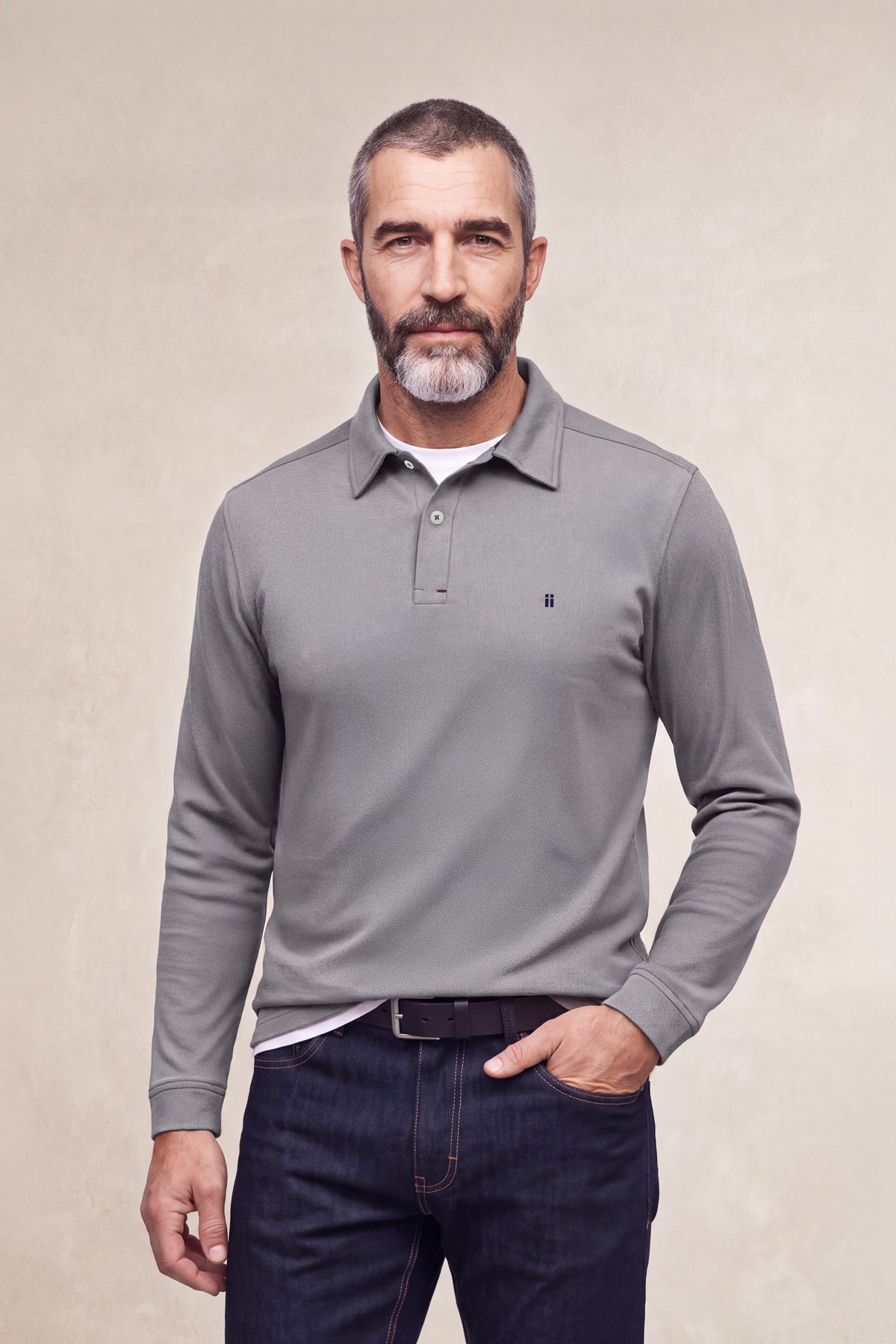 Polo manga larga hombre gris oscuro Warm+