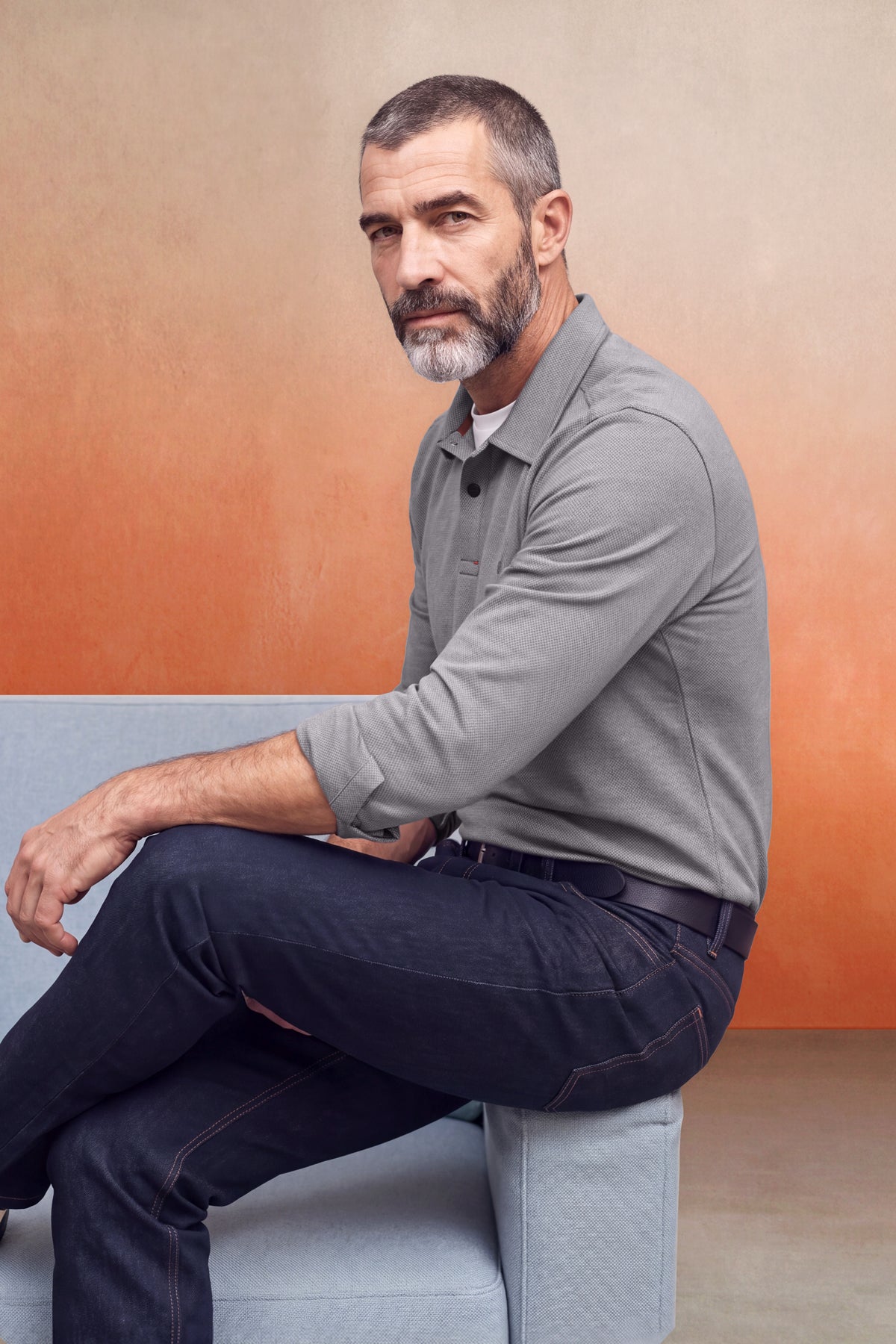 Polo manga larga hombre gris oscuro Warm+