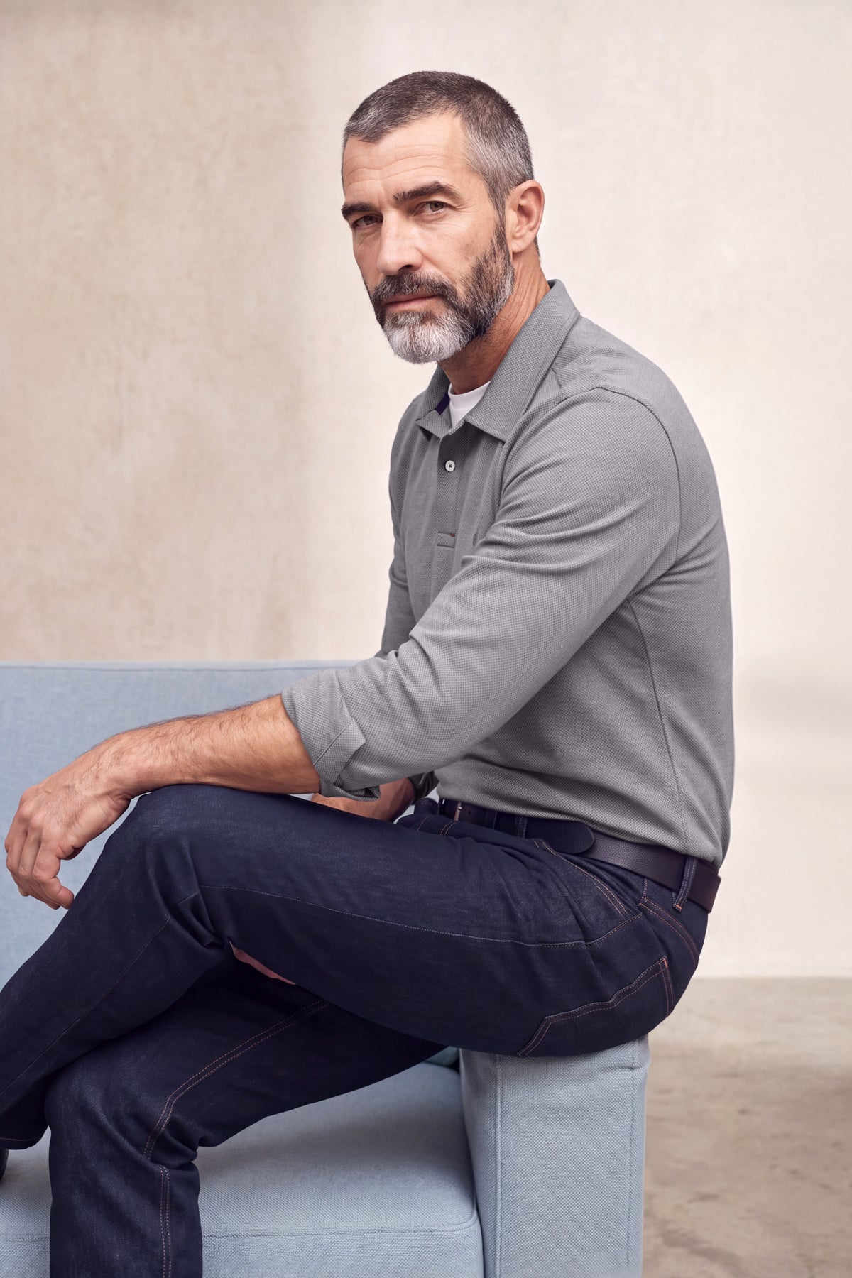 Polo manga larga hombre gris oscuro Warm+