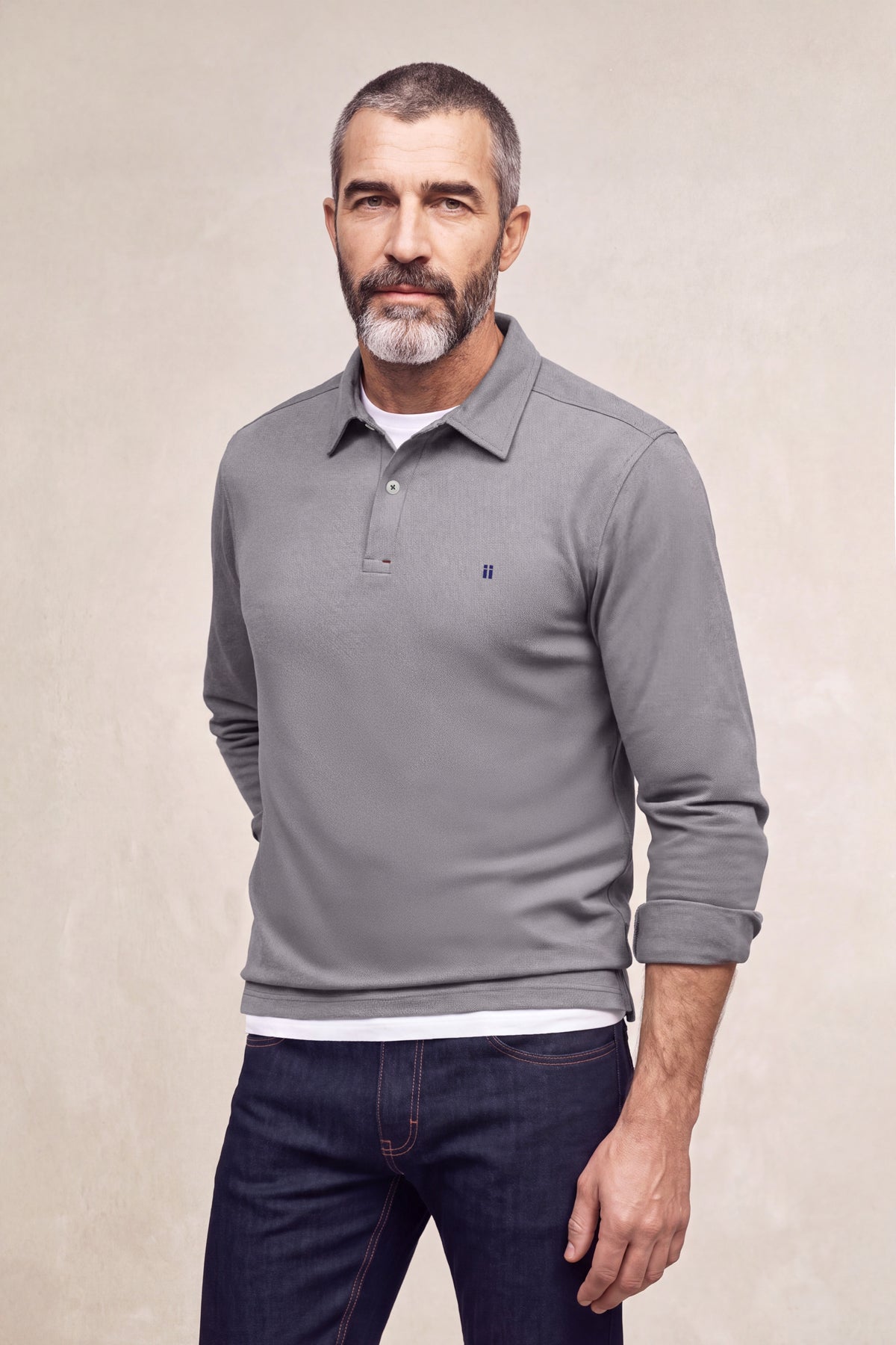 Polo manga larga hombre gris oscuro Warm+