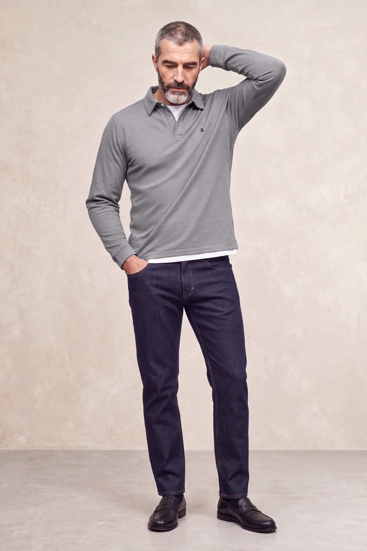 Polo manga larga hombre gris oscuro Warm+