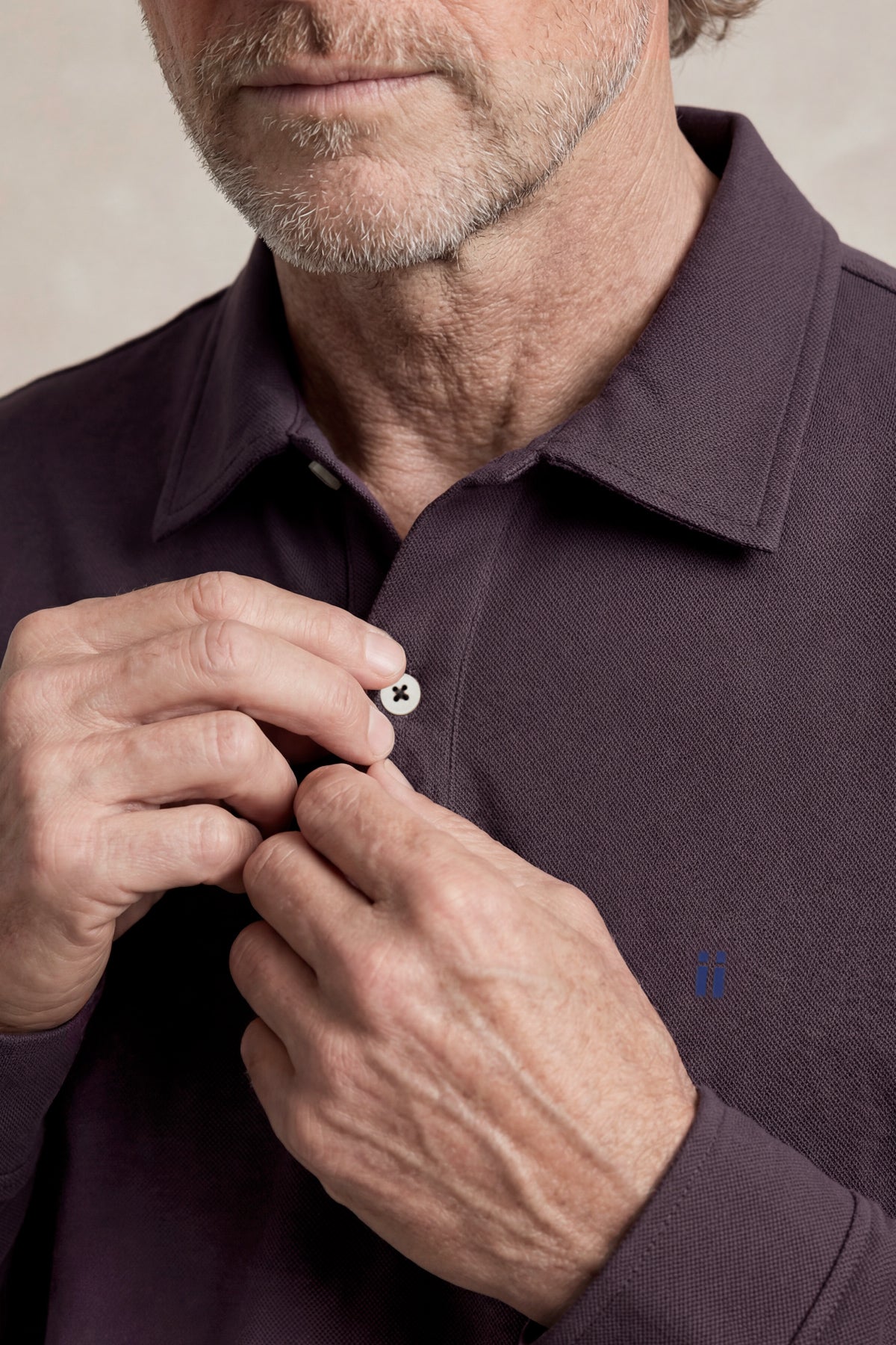 Men's long-sleeved polo shirt in plum Ranger