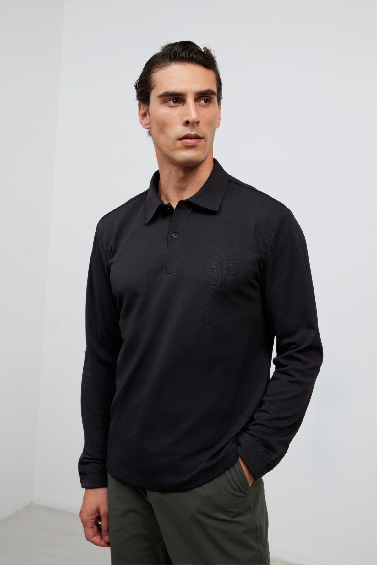 polo manga larga negro ranger plano medio 