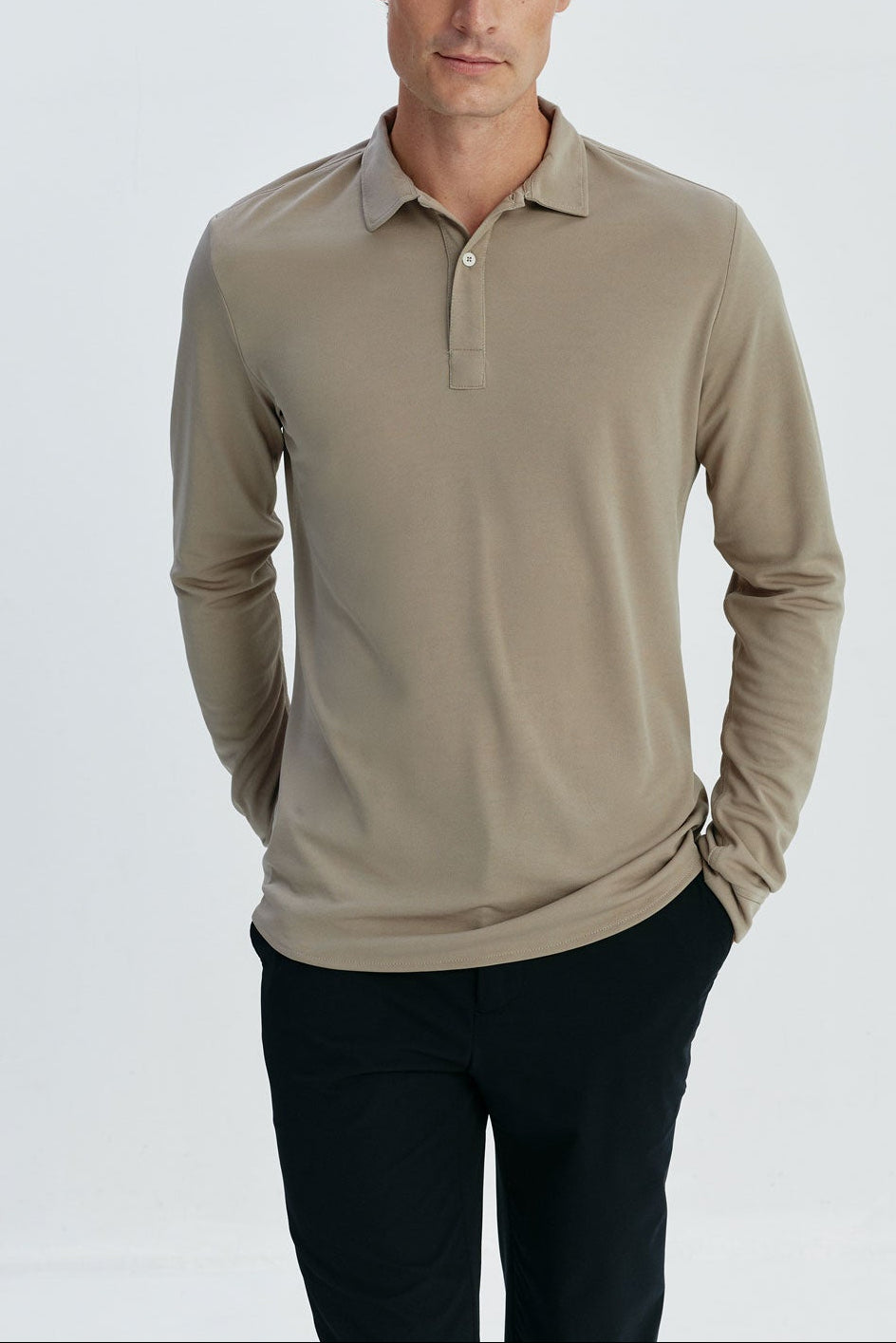 Polo marrón manga larga hombre