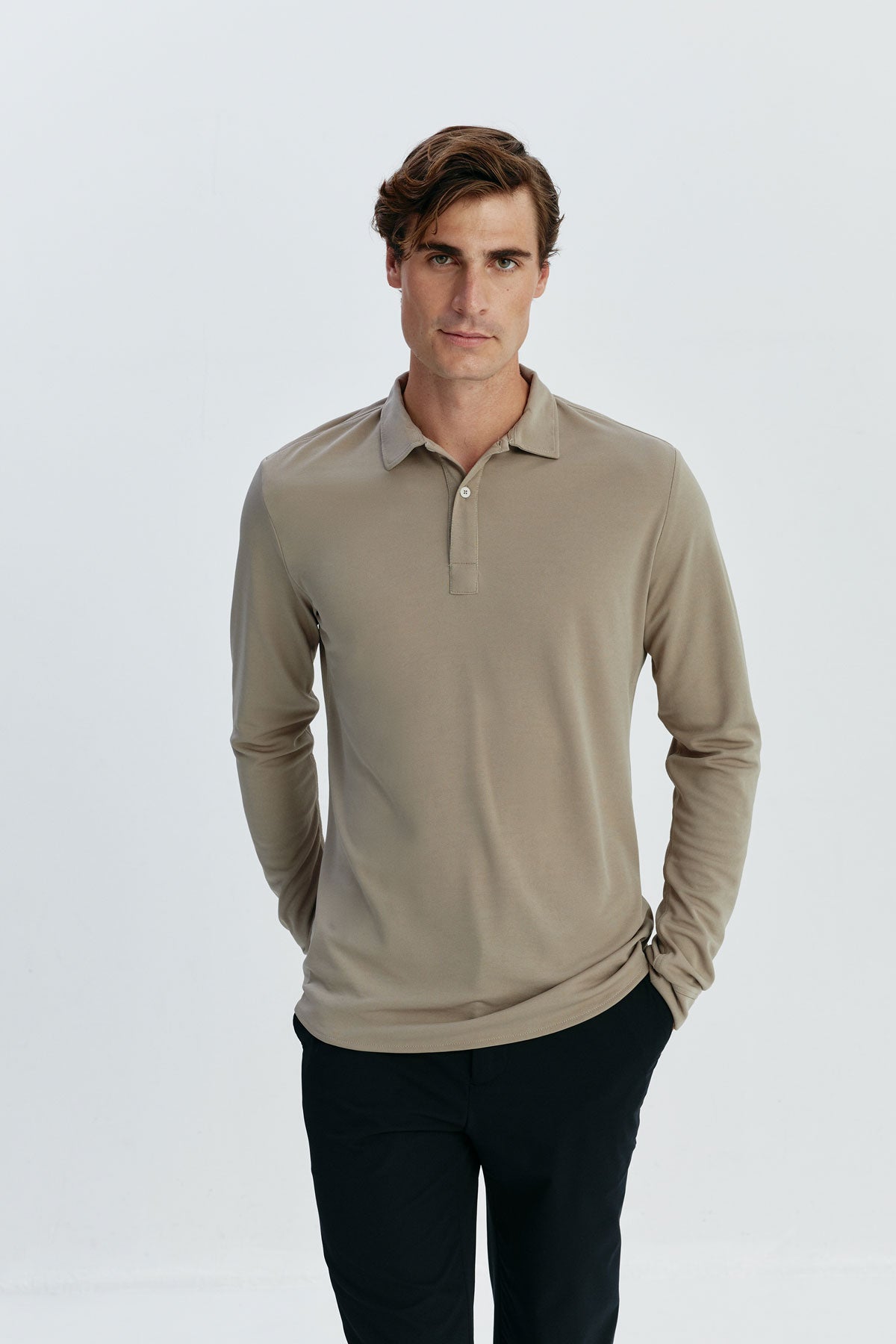 Polo hombre manga larga beige venus