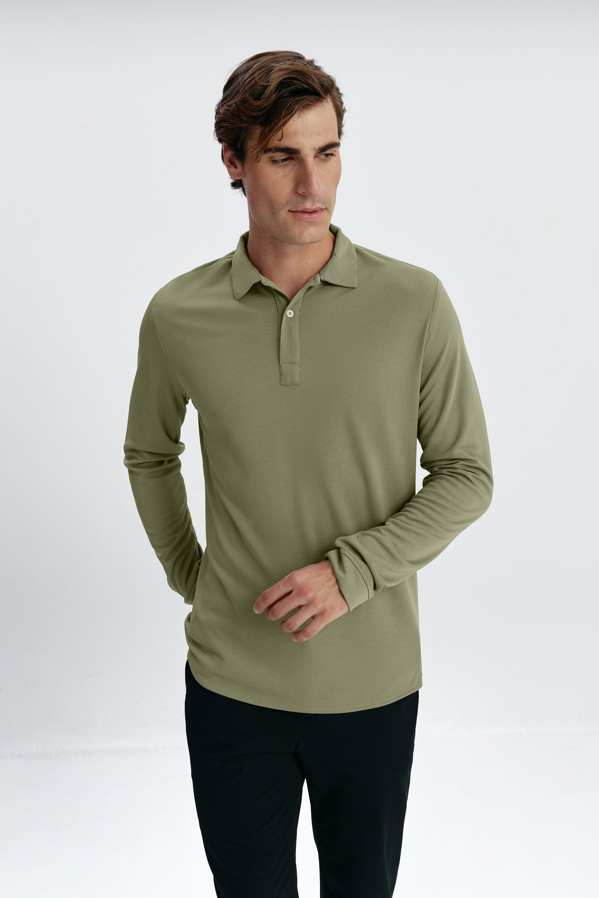 Malachite green long sleeve polo