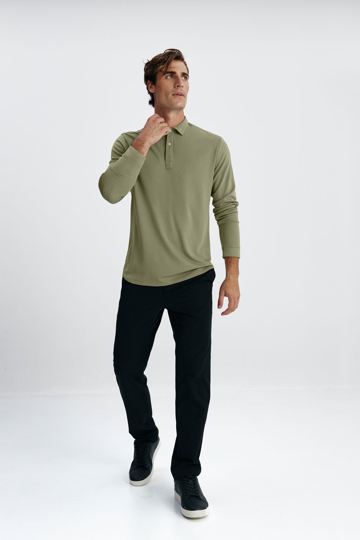 Malachite green long sleeve polo