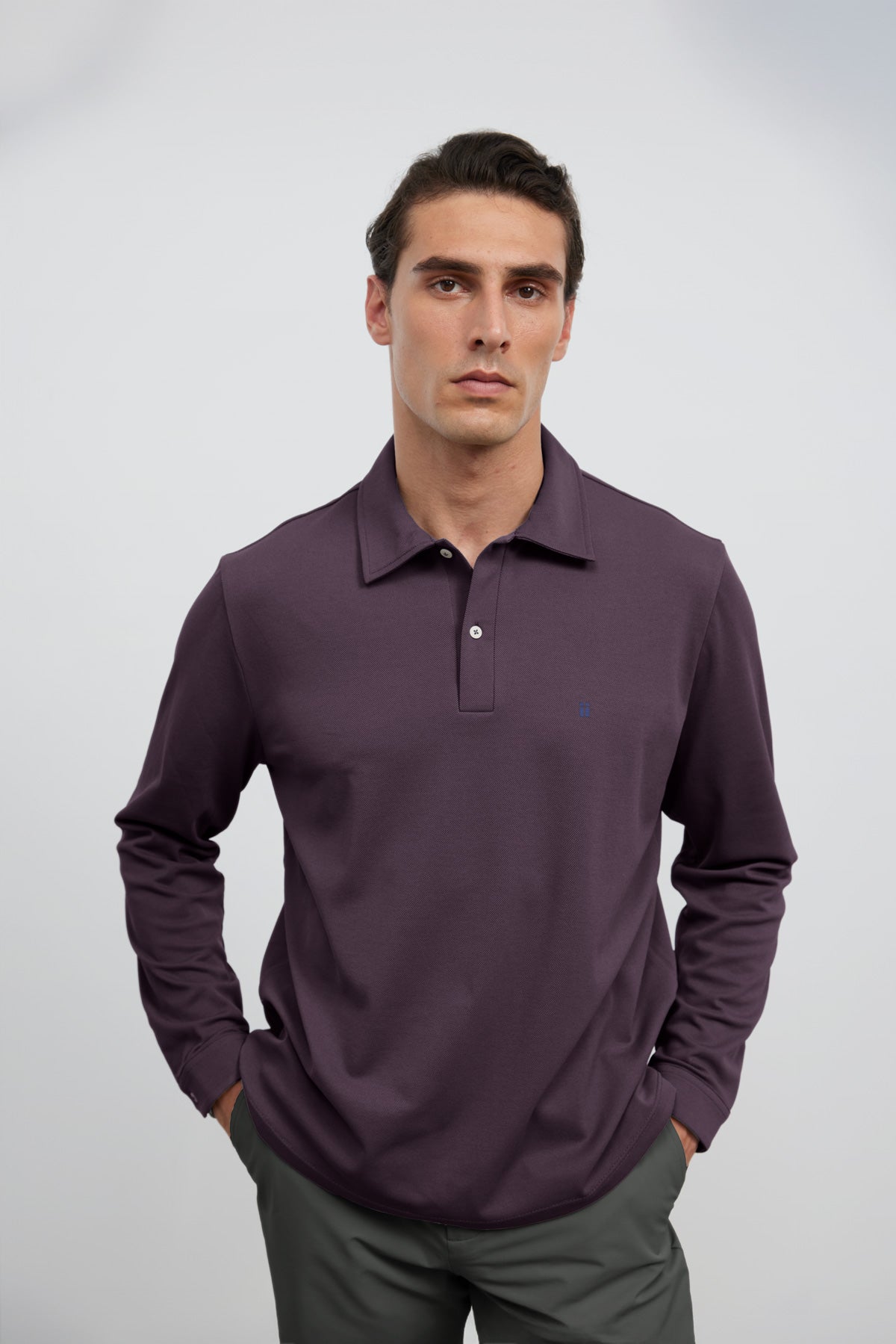 Polo de manga comprida para homem na cor ameixa Ranger